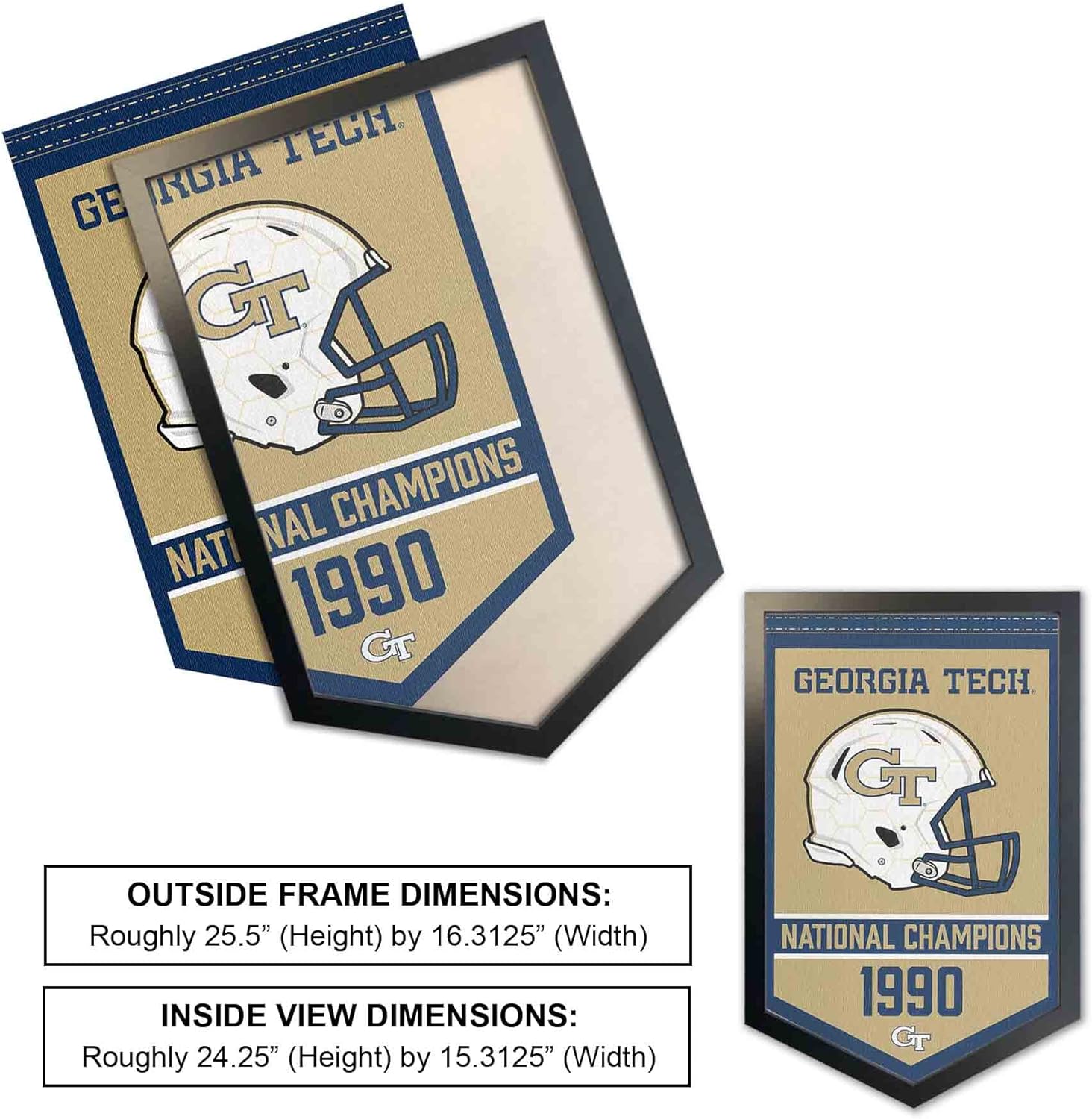 College Flags & Banners Co. Georgia Tech Yellow Jackets Football National Champions and Wood Banner Frame