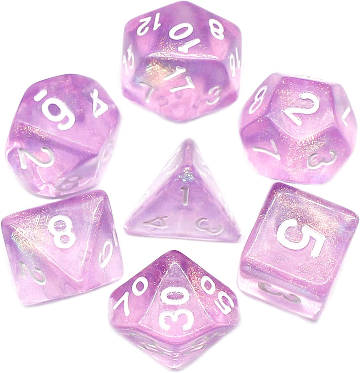 DND Dice Pink Transparent Dice with Color Changing Glitter for Dungeons and Dragons Role Playing Game,D&D,MTG,Pathfinder Dice Set with Dice Pouch