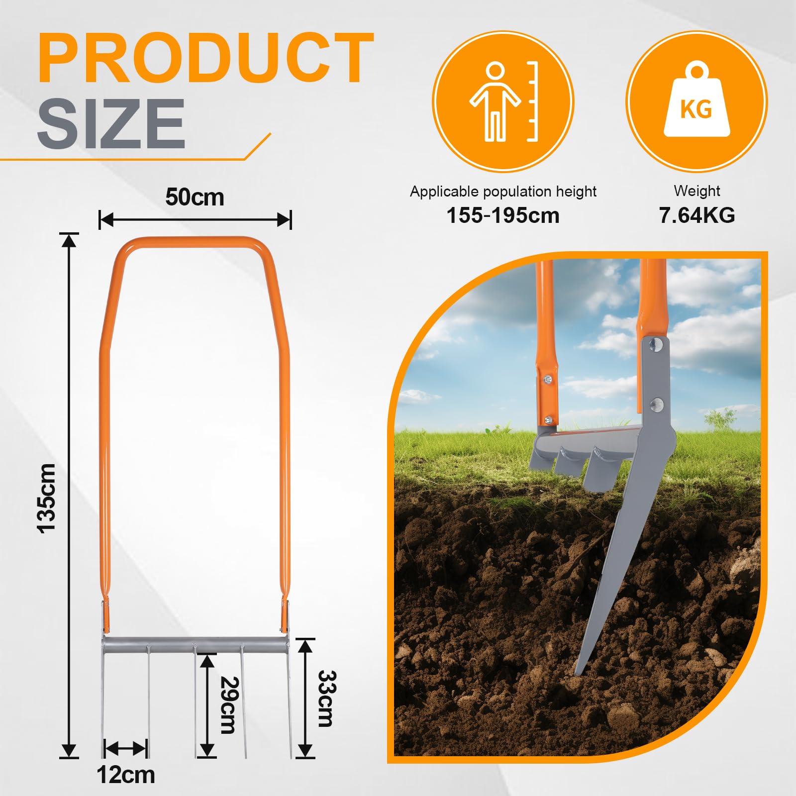 EFUTURETIME Forca Vanga con 5 Denti Doubleshaft 135cm | 50cm Larghezza di Lavoro | Lunghezza Dei Denti 25cm | Allentamento Ottimale e Ventilazione Delle Aiuole