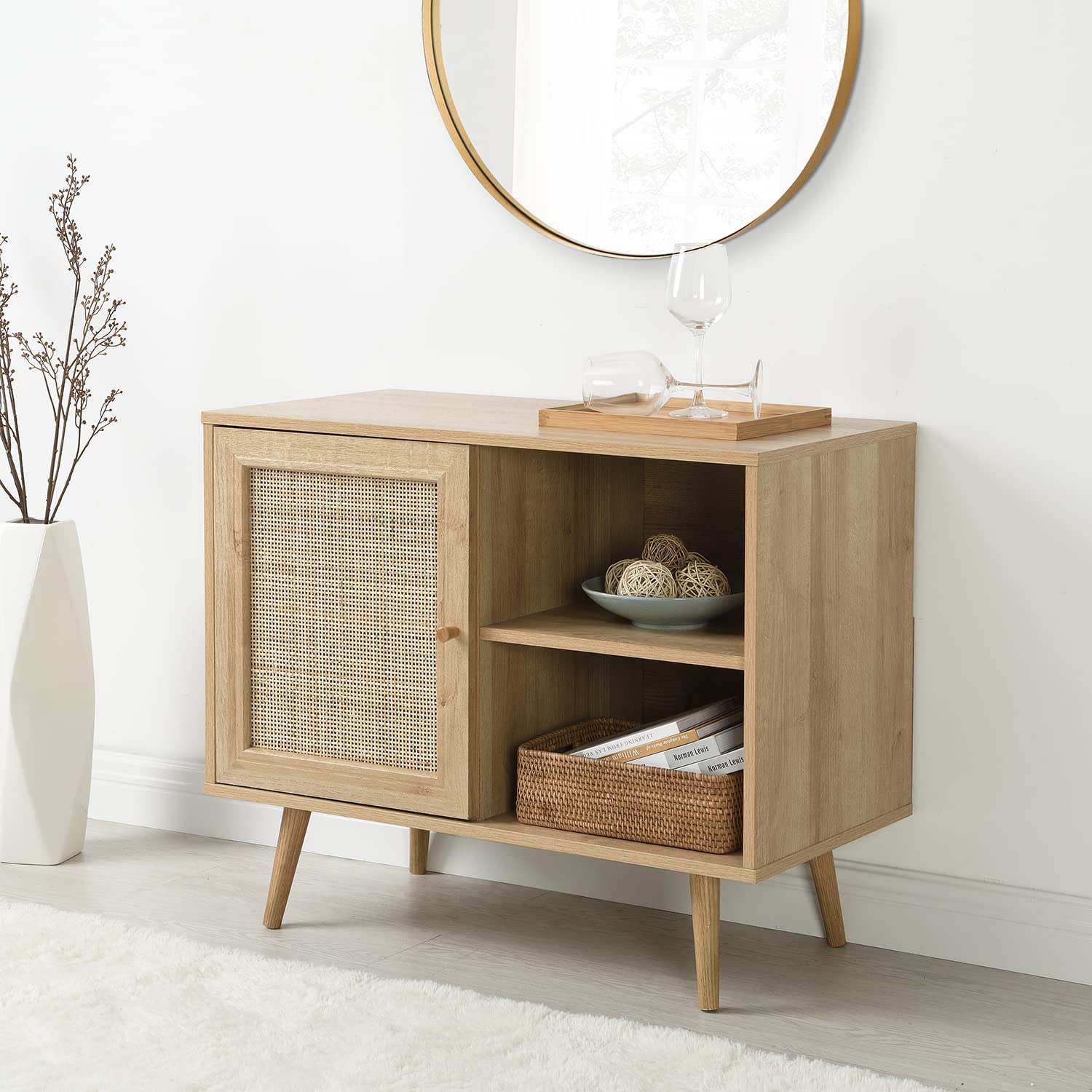 Cherry Tree Furniture Frances Woven Rattan 1-Door Cabinet (Natural)