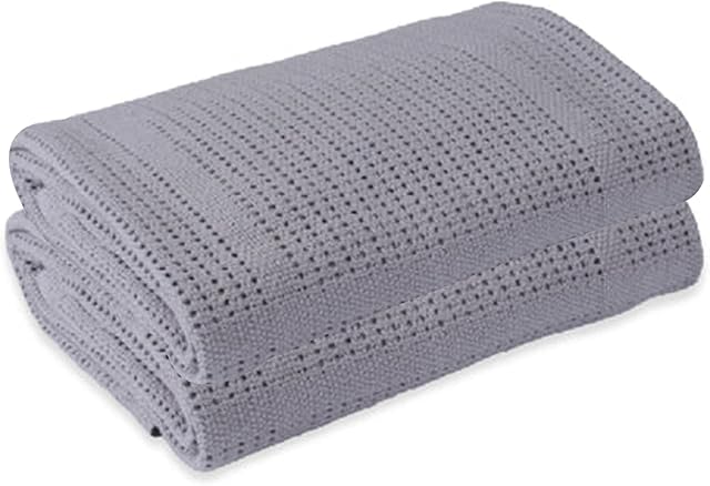Clair de Lune | Warm & Cosy Cellular Baby Blanket | TWIN PACK | Extra Soft Breathable Cotton, Pram/Travel/Moses Basket (90 x 70 cm) Grey