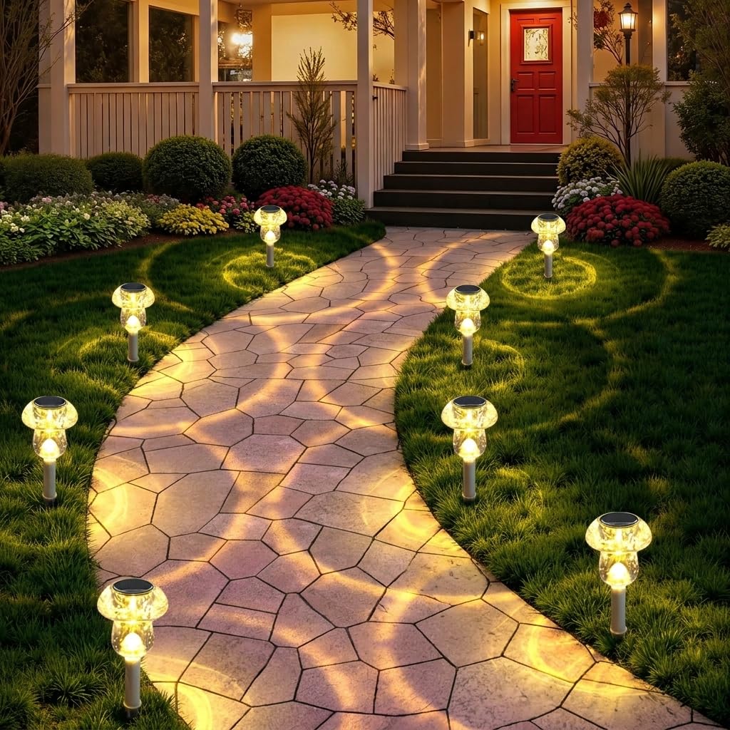 Benany Solar Lights Outdoor 8 Pack Mushroom Lights Outside Waterproof Solar Powered LED Lighting for Garden Yard Landscape