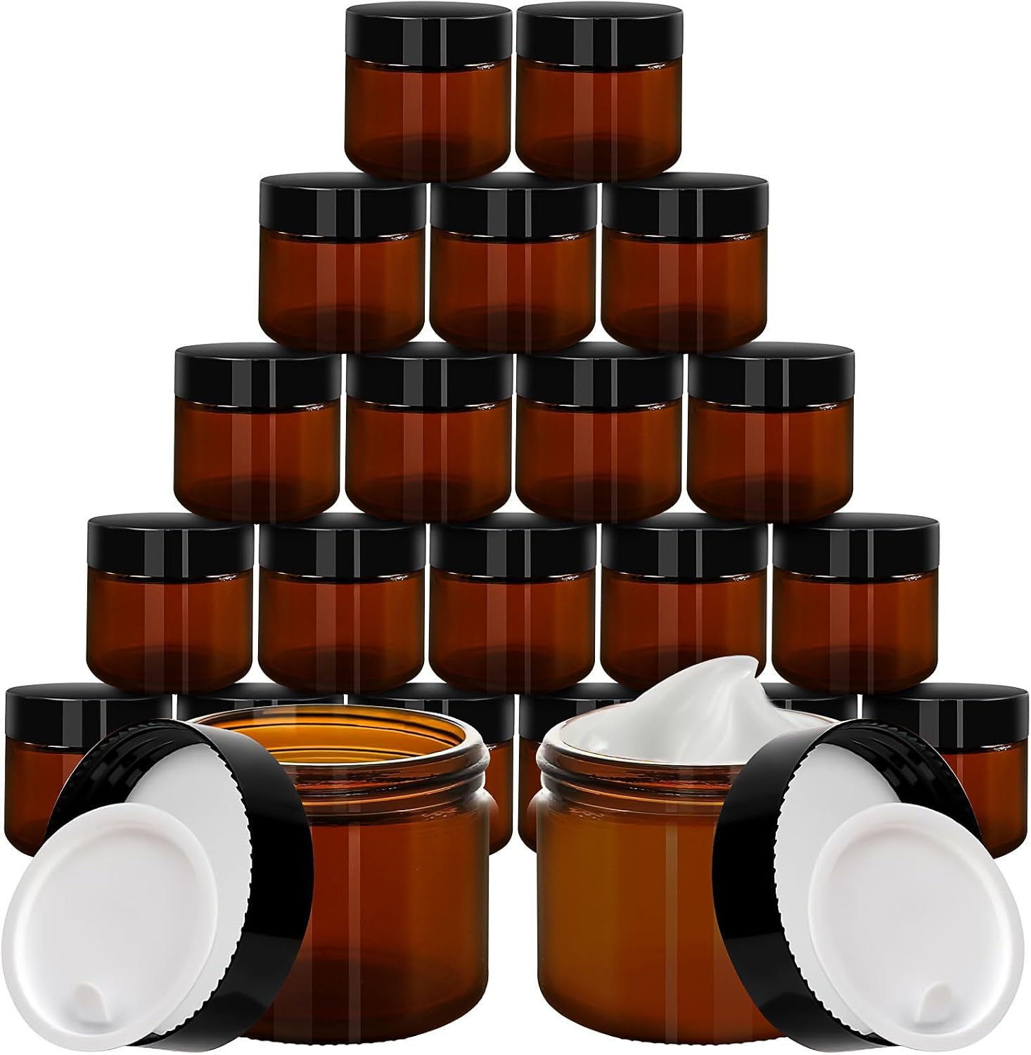 48 Pcs 2 oz/60 ml Amber Glass Jars with Lids and Liners