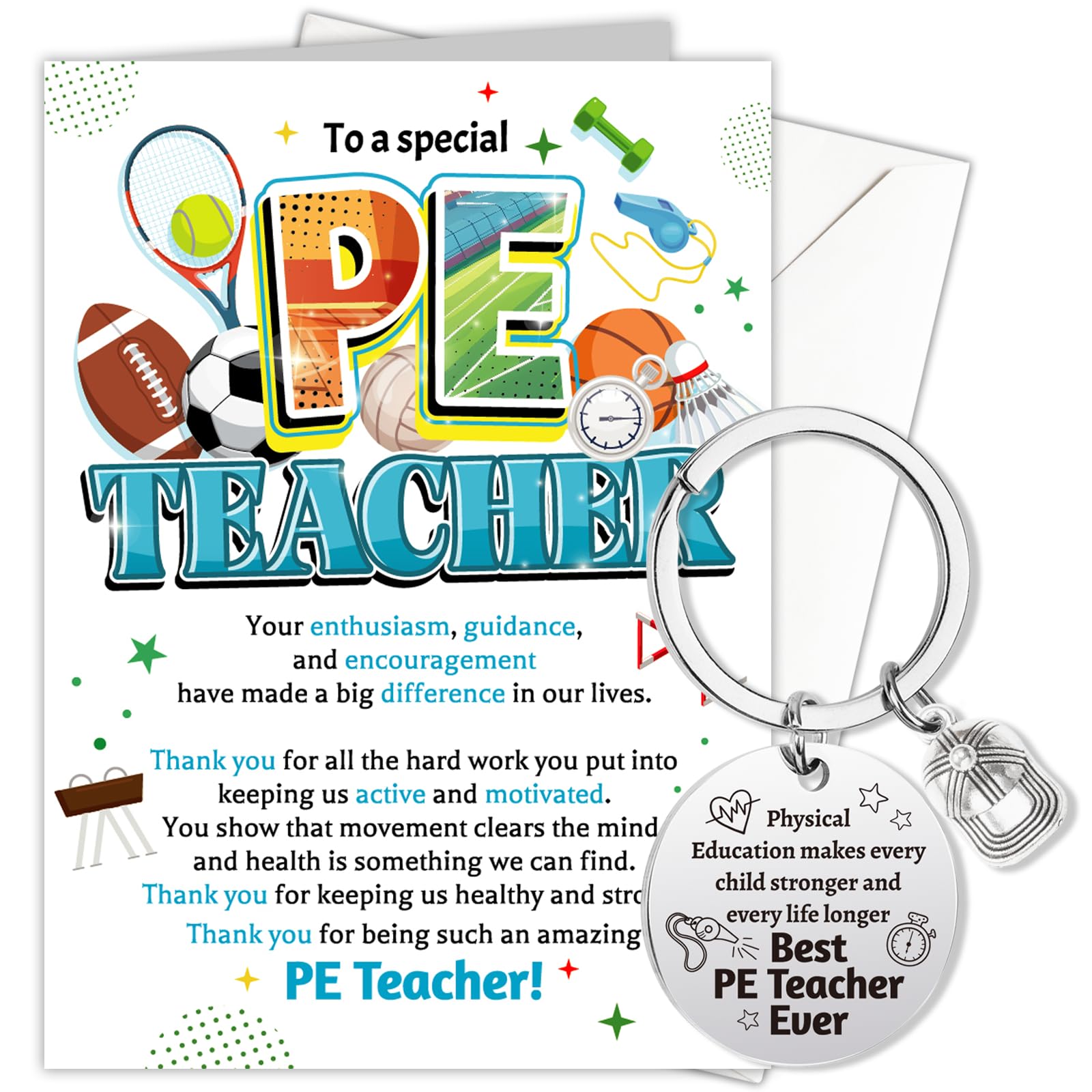 HOWAF PE Teacher Gifts, PE Teachers Card, Thank You Teacher Card & Keyring, Thank You Teachers Gifts, Leaving Gift, Appreciation Gift โ image 1
