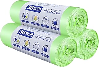90 Stück Biomüllbeutel Abbaubar Maisstärke Material Bio Müllbeutel Umweltfreundlich und Dick, 8Gal/30L Mülltüten Gute Versiegelung, Leicht zu Reißen für Badezimmer Wohnzimmer Küchen Büro 60x65 cm