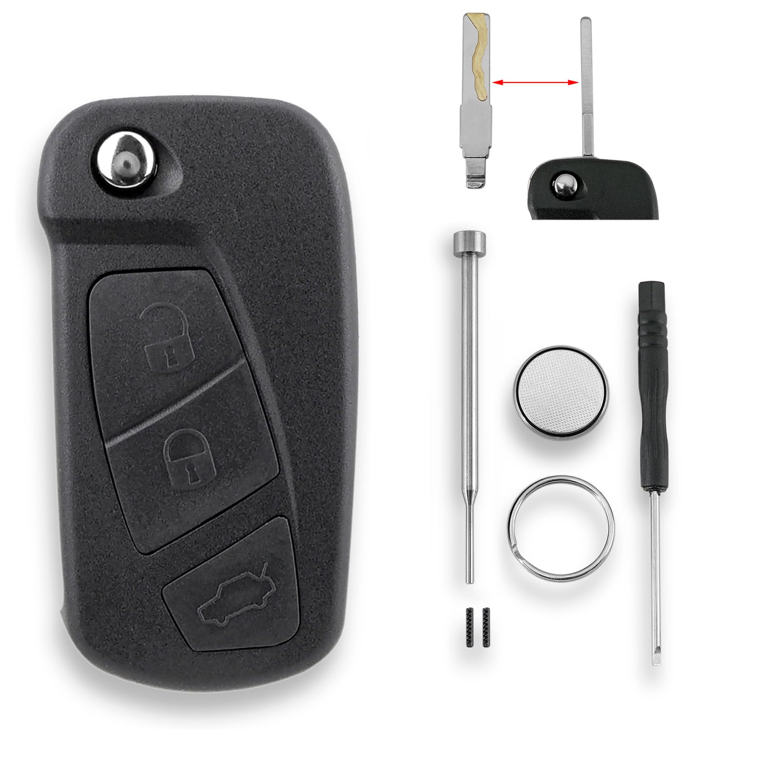 For Ford KA Key Fob MK2 2008-2016 Ford KA Remote Case 3 Buttons Car Key Fob Case Shell Battery CR2032 Pin Removal Tool