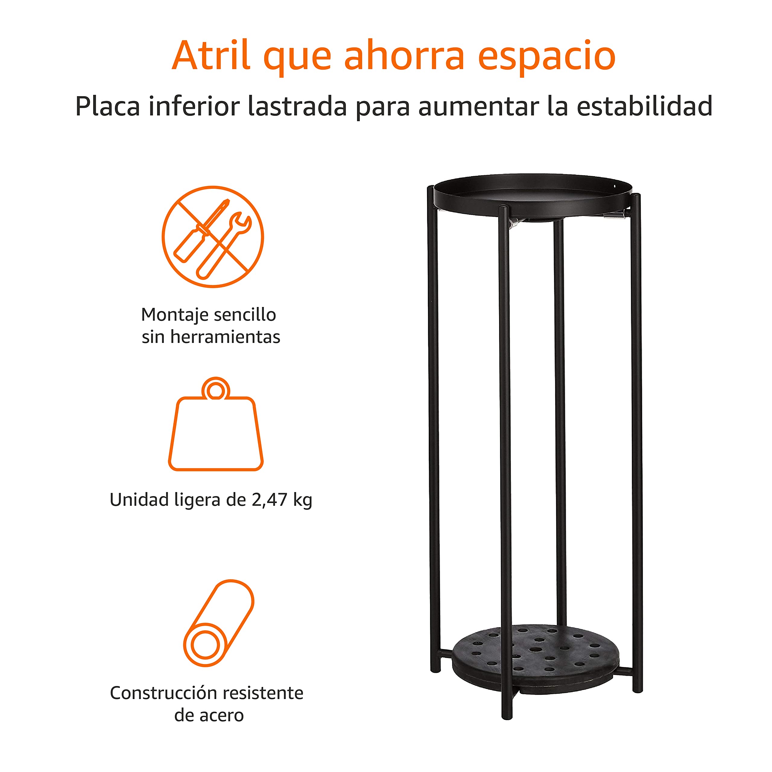 Amazon Basics Redondo Jardinera en negro