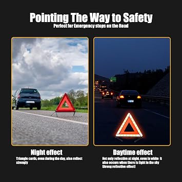 gunhunt Pack-1 Standard Warning Triangles, Reflective Triangle Emergency Warning, Foldable Safety Triangle, Roadside Hazard Sign, Universal Triangular Warning Signs for Cars (Red)
