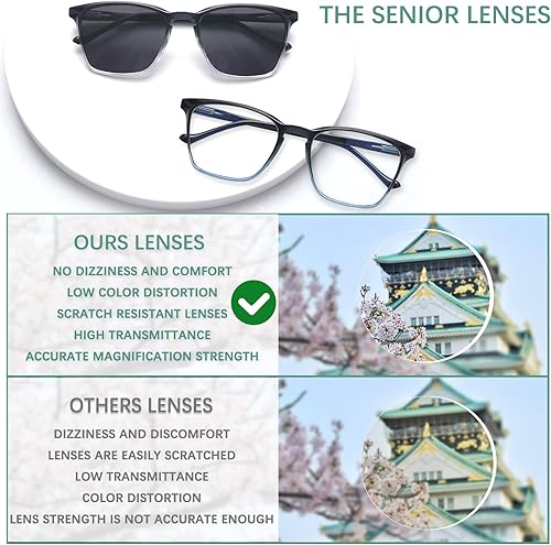 Miniatura 5 de COJWIS Paquete de 3 lentes de lectura progresivos multienfoque para mujeres y hombres, protección UV, lentes de sol multifocales con bisagra de