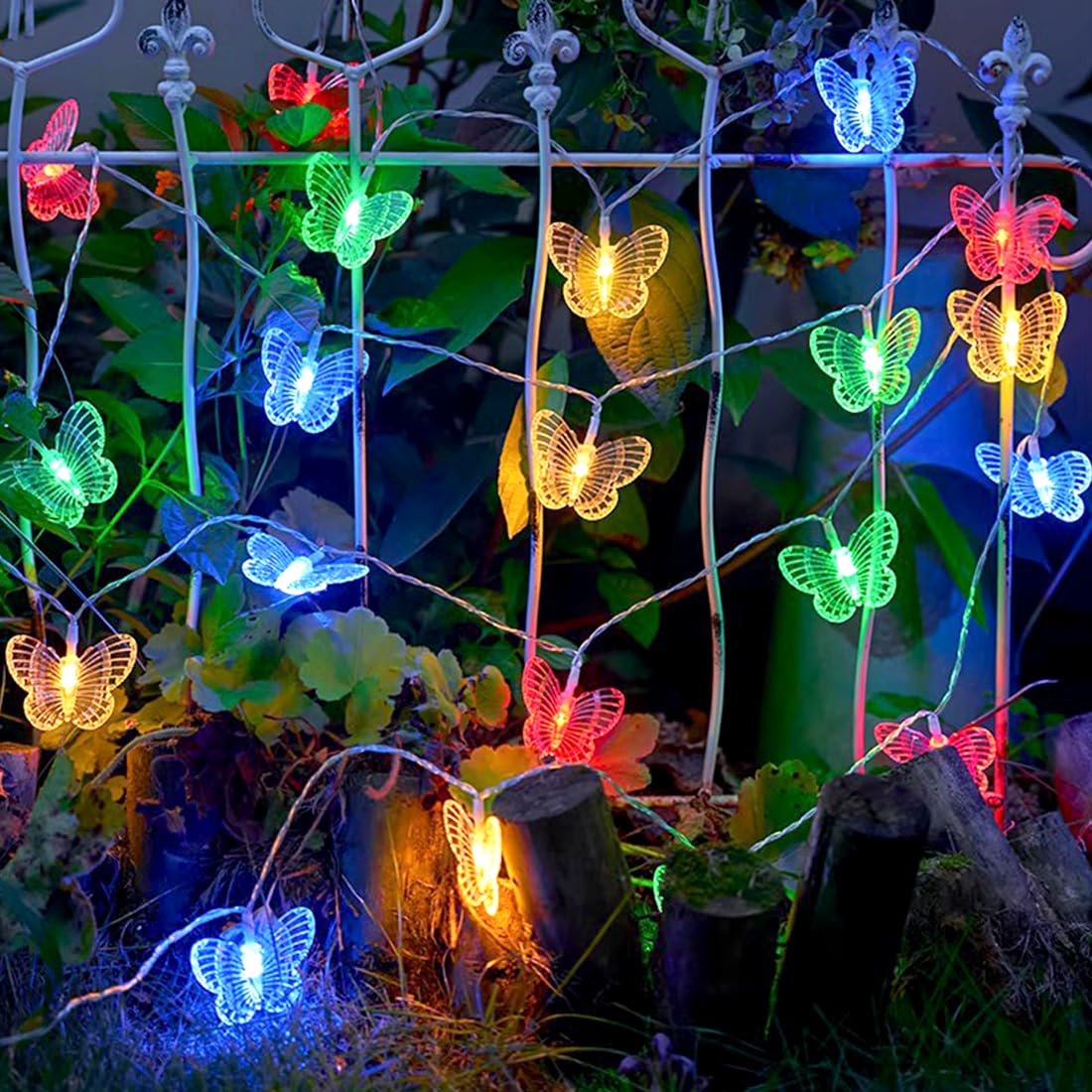 Wishstar Cadena de luces con mariposas, 3 m, 20 LED, multicolor, guirnalda de mariposas, decoración interior y exterior, luz festival, luces de hadas, primavera y verano para dormitorio, boda, Navidad