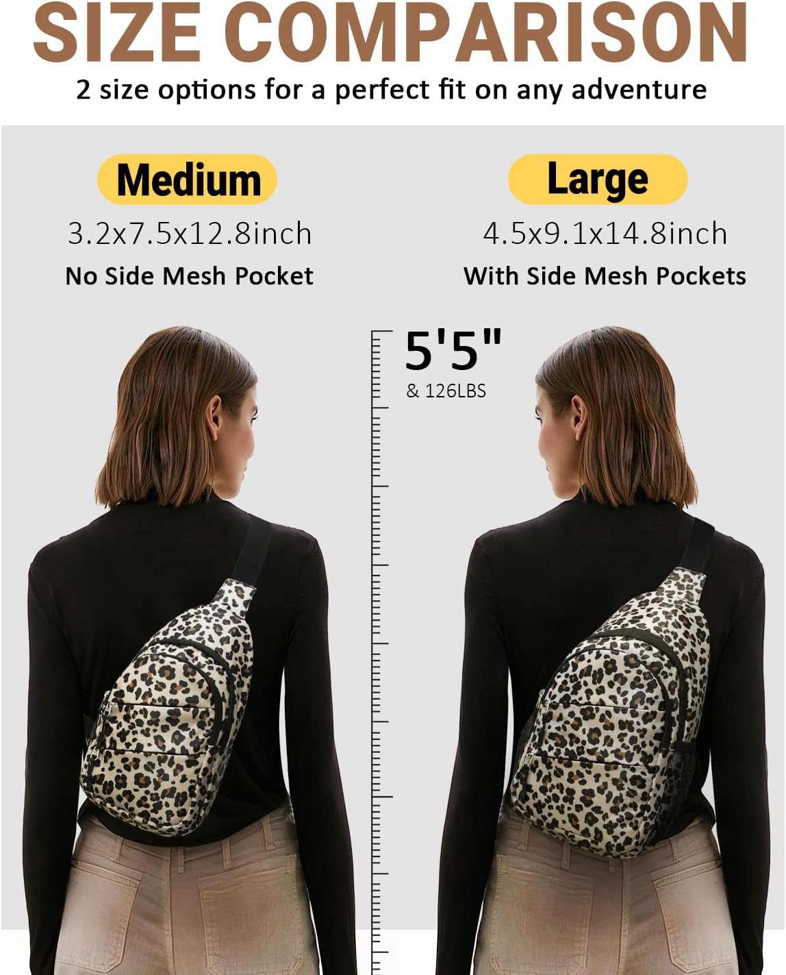 Tuwubi Crossbody Bags for Women, Sling Bag for Men, Small Hiking Backpack Anti Theft Lightweight for Outdoors Travel (M, Leopard - Image 5