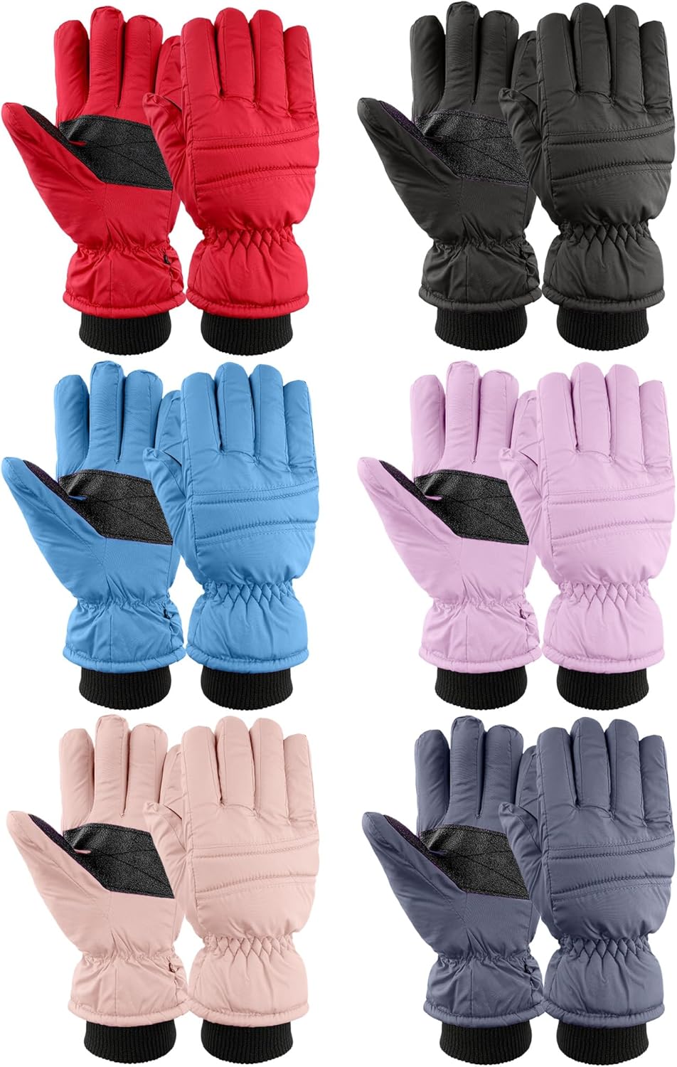 6 Pairs Winter Ski Mittens for Kids Ski Gloves Snow Warm for Boys Girls Cold Weather Outdoor Activities, 6 Colors