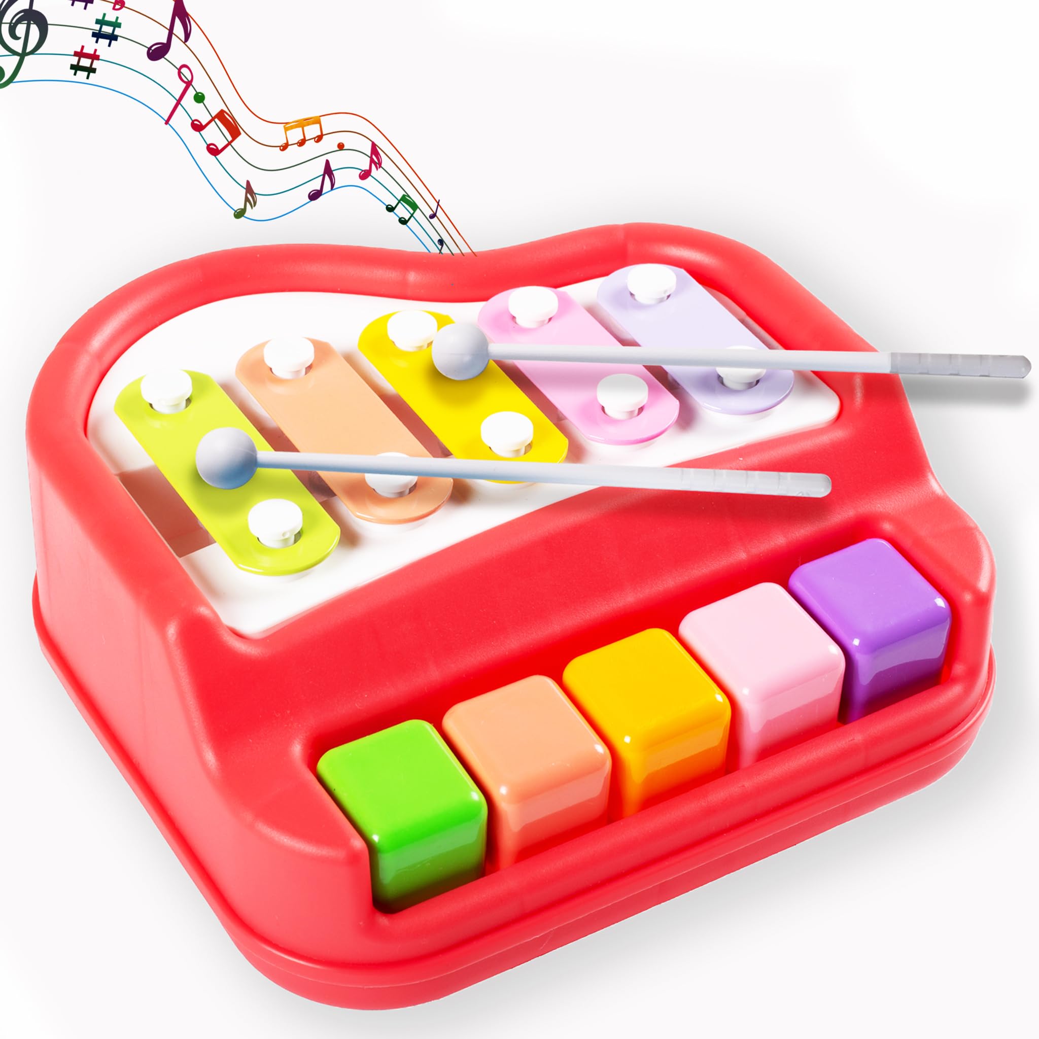 Gooyo 1503 Non Battery 2 in 1 Mini Piano and Xylophone Toy with Colorful Keys & 2 Mallets for Babies/Girls/Boys/Kids/Gifts | Red Color (Battery Not Required)-picture-25