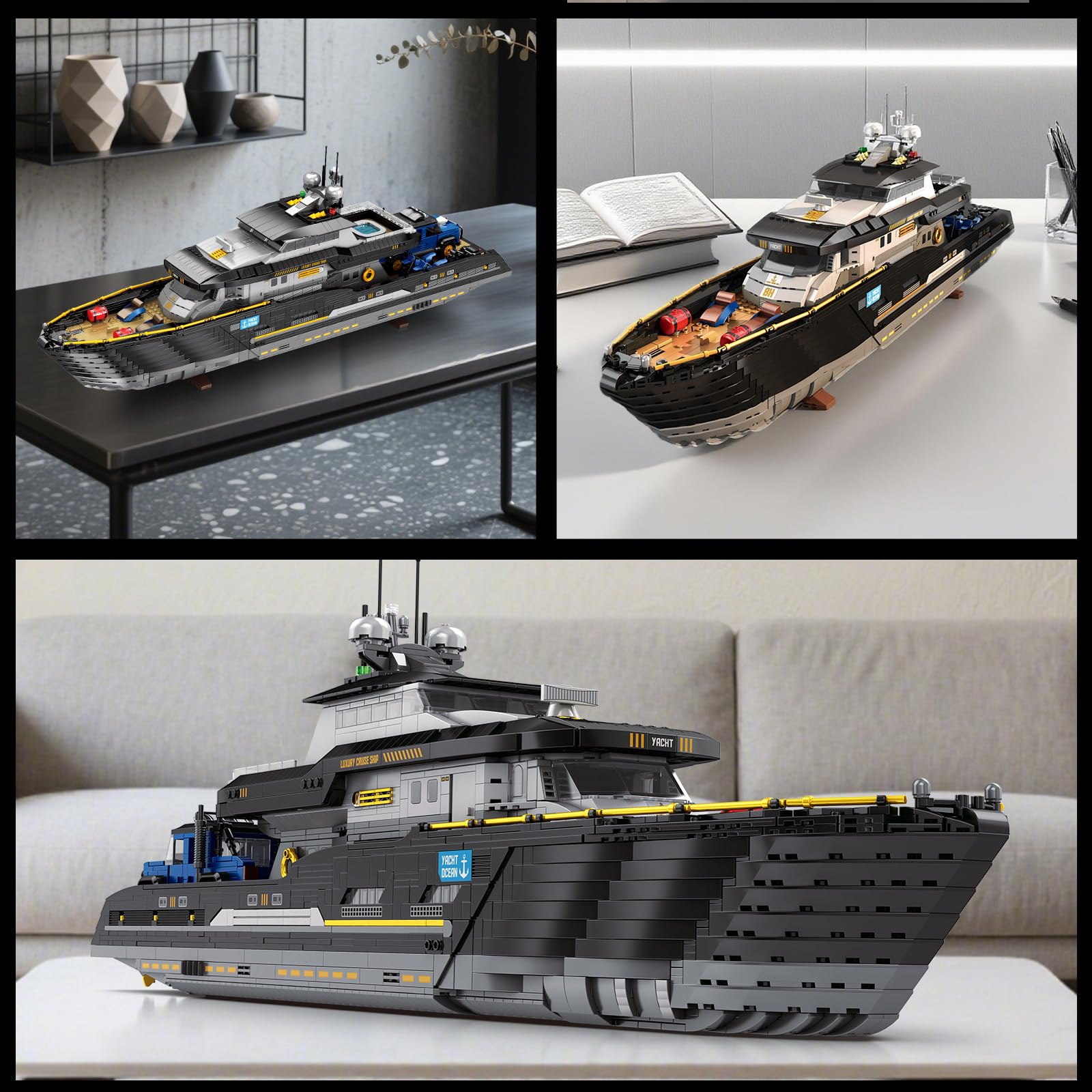 Reobrix 66103 Lük Yat Bausatz für Erwachsene, XXL Klemmbausteine Schiff | Luxus-Schiffsmodell, Mehrstöckiges Innendesign, Modulare Yachtmodell, Luxus-Yacht Modellbausatz, Sammlermodell, 4421 Teile