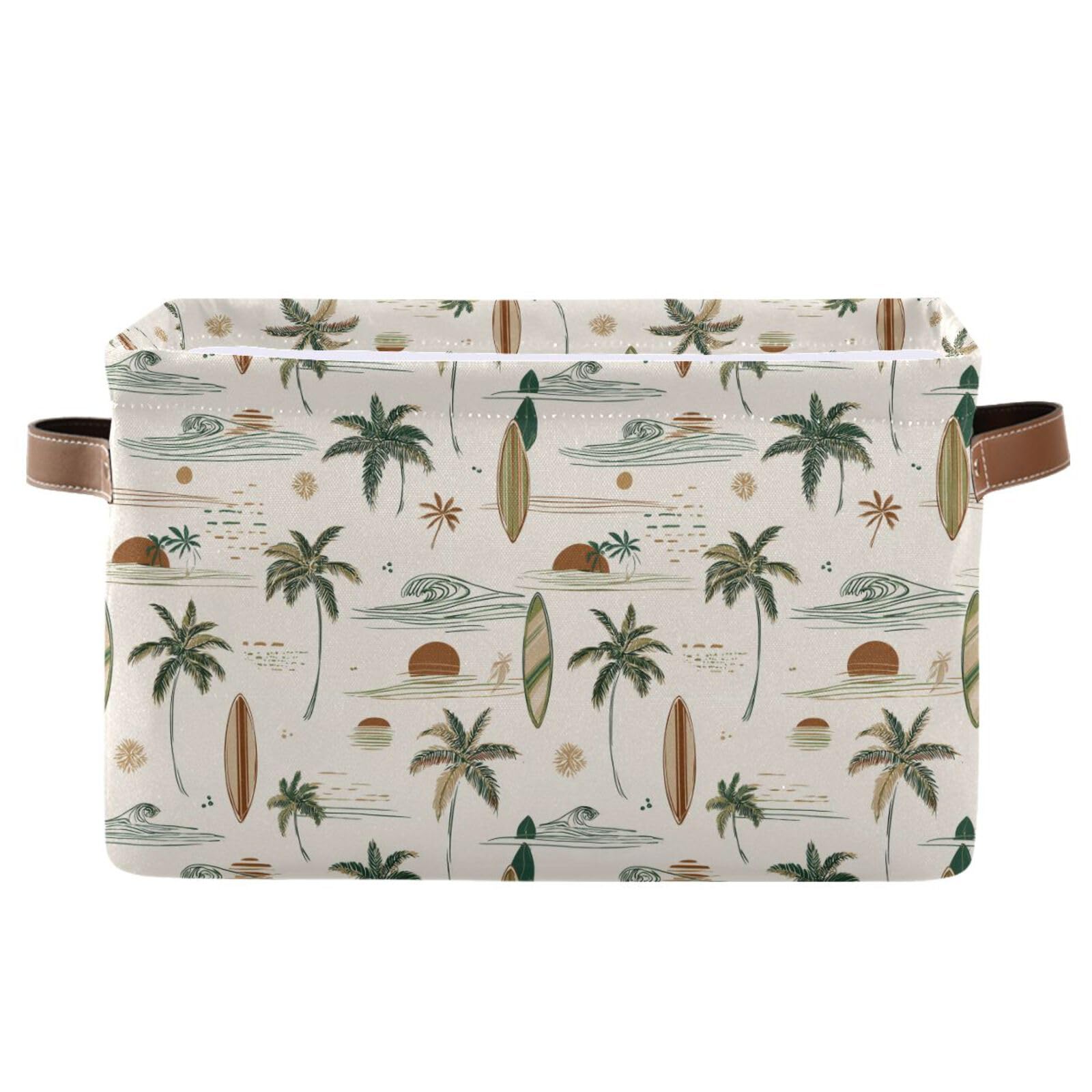 Aslsiy Storage Basket - Hawaii Palm Surf Nursery Bins Brown Baby Box Canvas Clothes Shelf Laundry Hamper Gift Basket for Home Closet - 1 Pcs