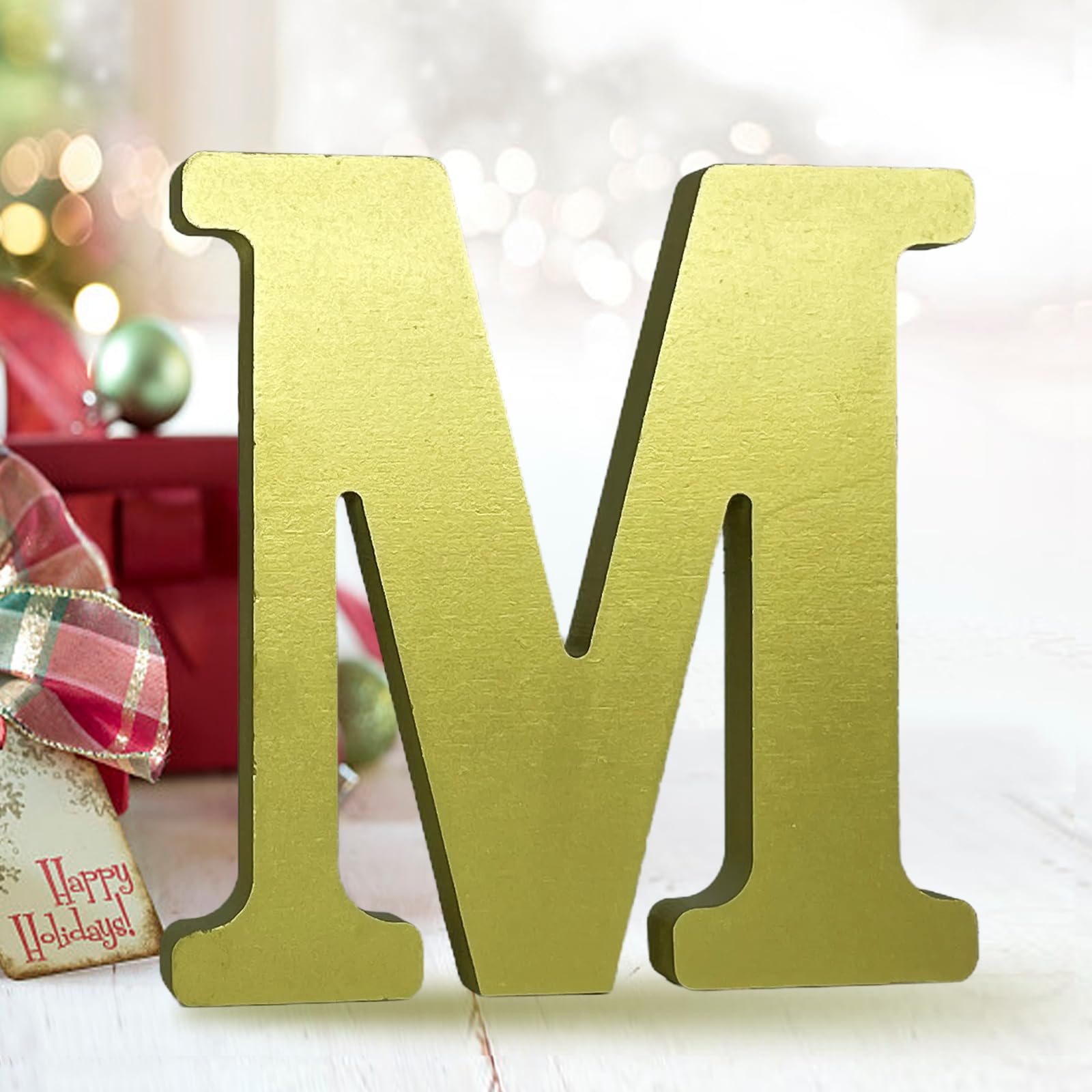 AOCEAN 6 Inch Golden Wood Letters Unfinished Wooden Letters for Wall Decor Decorative Standing Letters Slices Sign Board for Crafts Christmas Decoration Home Party Projects (M)