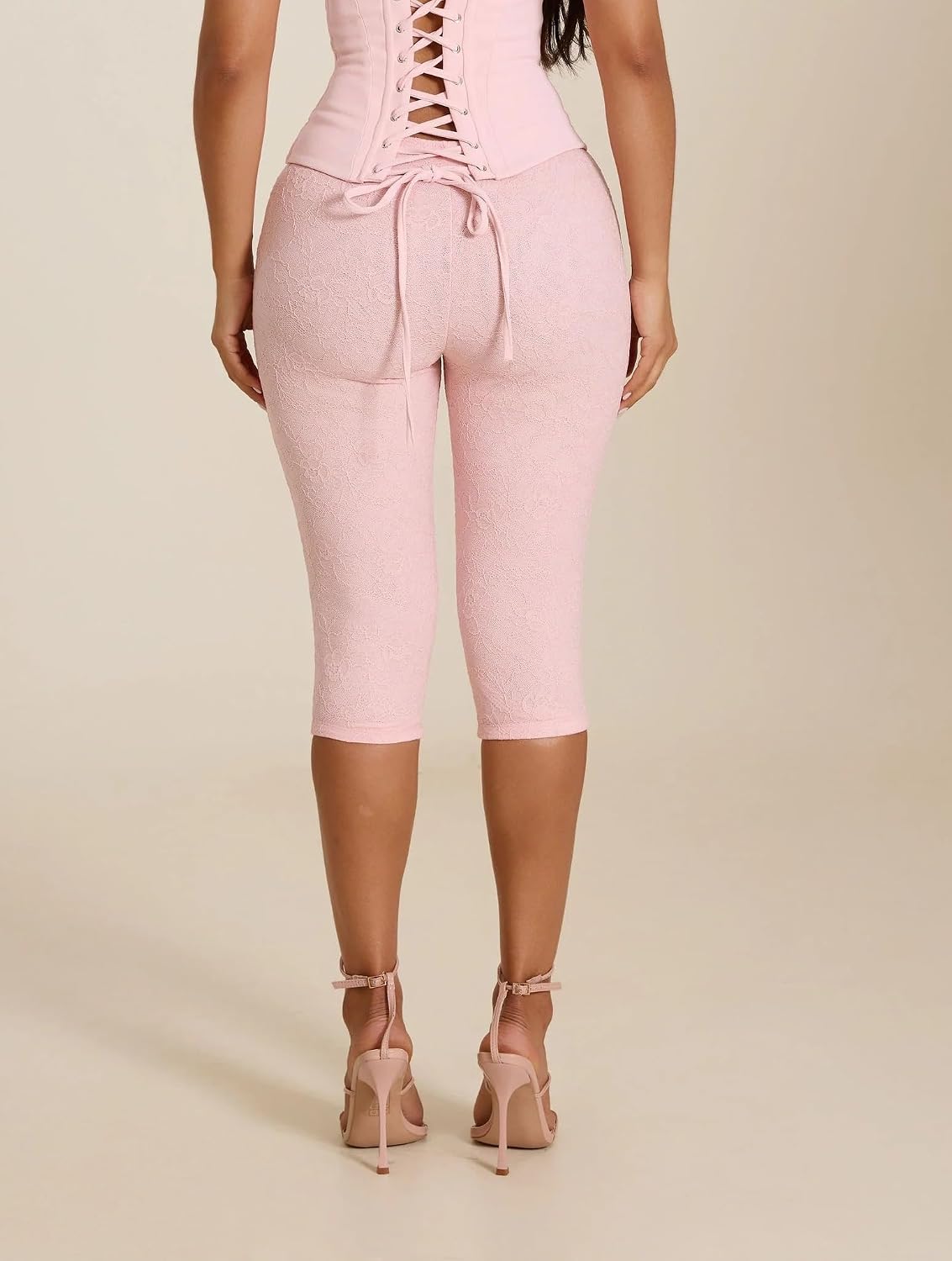 Women Floral Lace Capri Leggings Y2k Skinny Capri Pants