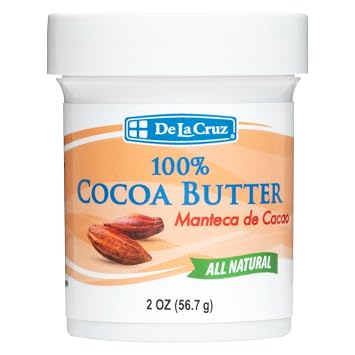 De La Cruz Cocoa Butter - 100% Pure and Natural Cocoa Butter For Dry, Rough Skin - All Natural Hydrating Moisturizer, 2 OZ Jar - 1 Count, 2 Ounce