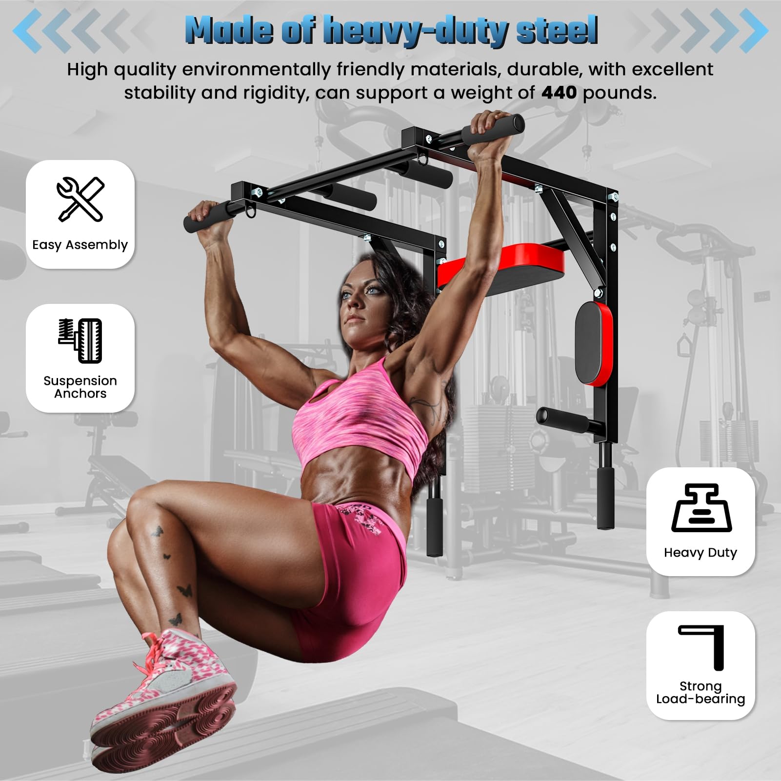 Amazon.com : 2 in 1 Pull Up Bar,Wall Mounted Pull Up Bar Chin Up