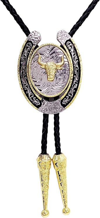SELOVO Genuine Leather Western Cowboy Lucky Longhorn Bull Horseshoe Bolo Tie for Men Native American