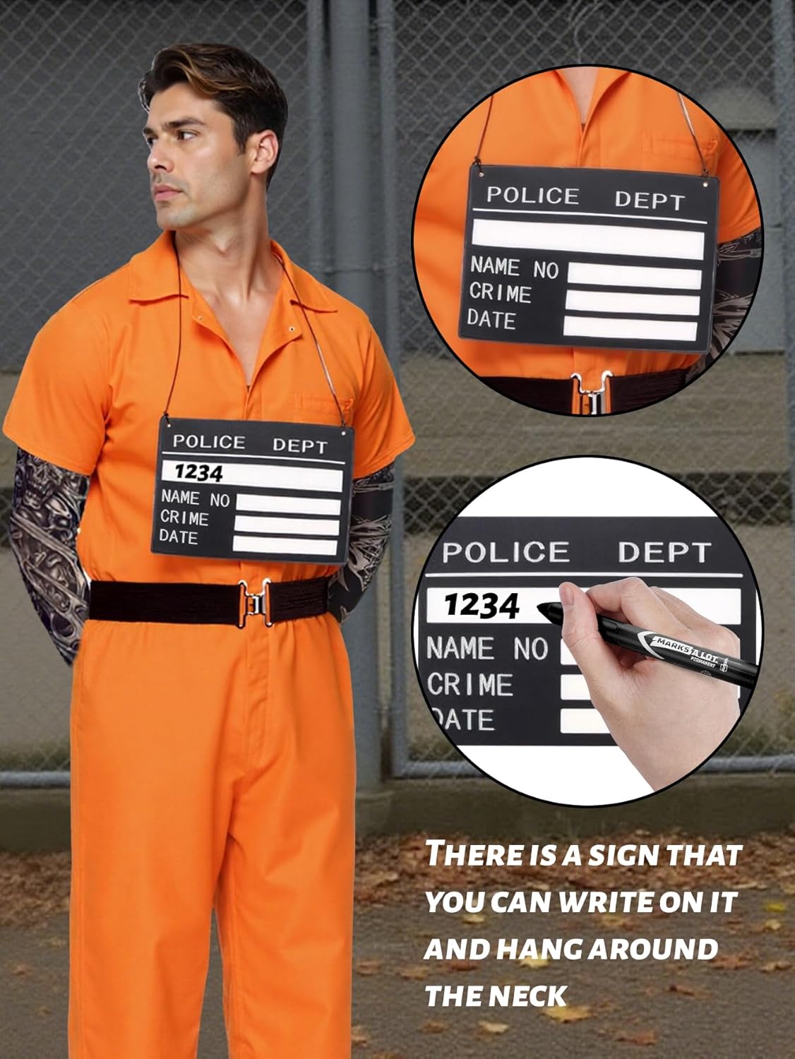 Prisoner Costumes Men Adult Orange Prison Inmate Outfit Women Halloween Costumes Jail Uniform - Image 2