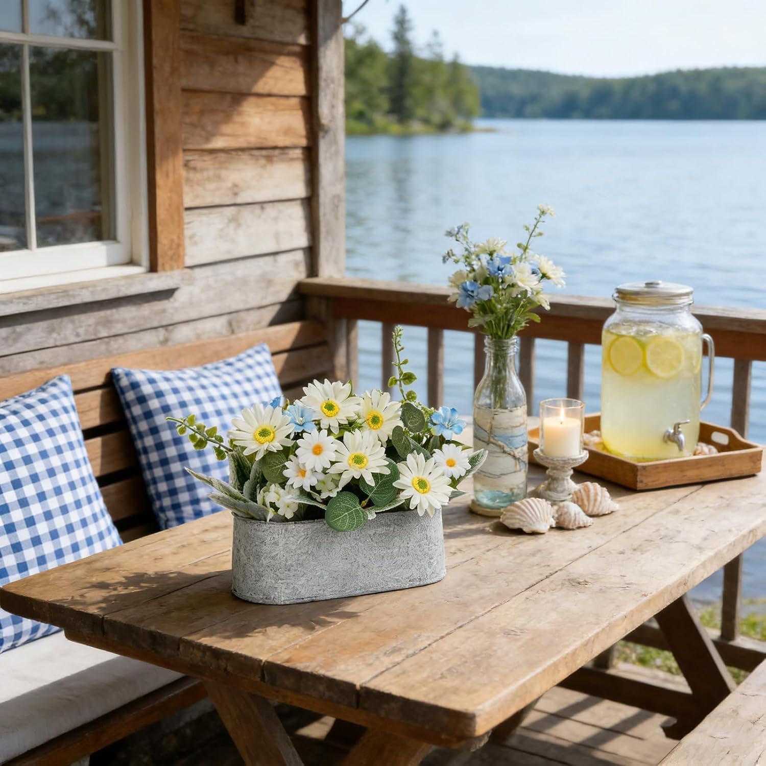 Floral Centerpieces for Tables, 12 Inch Small Artificial Flowers in Metal Pot with White Daisy Arrangement, Farmhouse Fake Potted Faux Plant for Spring Summer All Season Indoor Outdoor Decor - Image 6