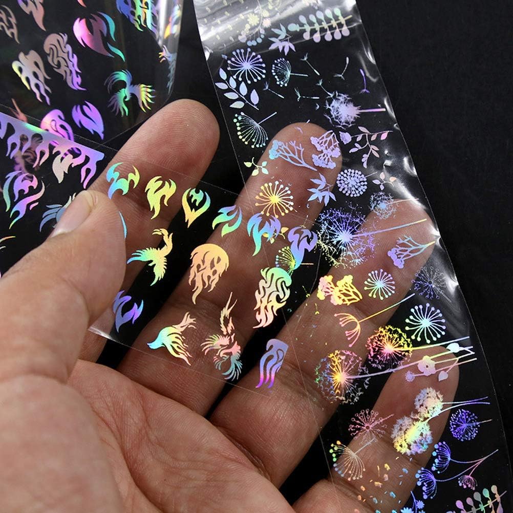 Nail Foil Transfer Sticker,Flame Design Nail Art Stickers Tips Wraps Foil Transfer Adhesive Glitters Acrylic DIY Nail Decoration