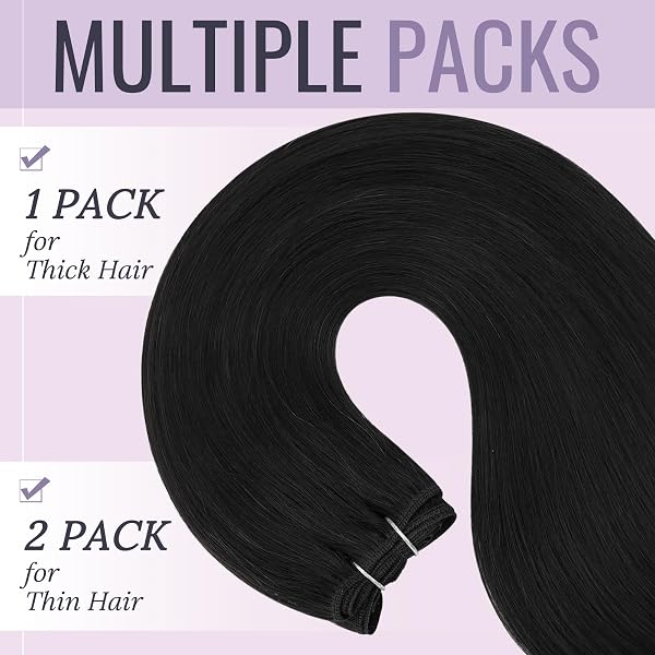 Fshine Weft Hair Extensions 24inch 100g Human Hair Extensions Double Weft Hair Jet Black Extensions Color 1 Hair Bundles Extensions Remy Hair Weave Extensions Straight Natural Hair Sew in Extensions - 2