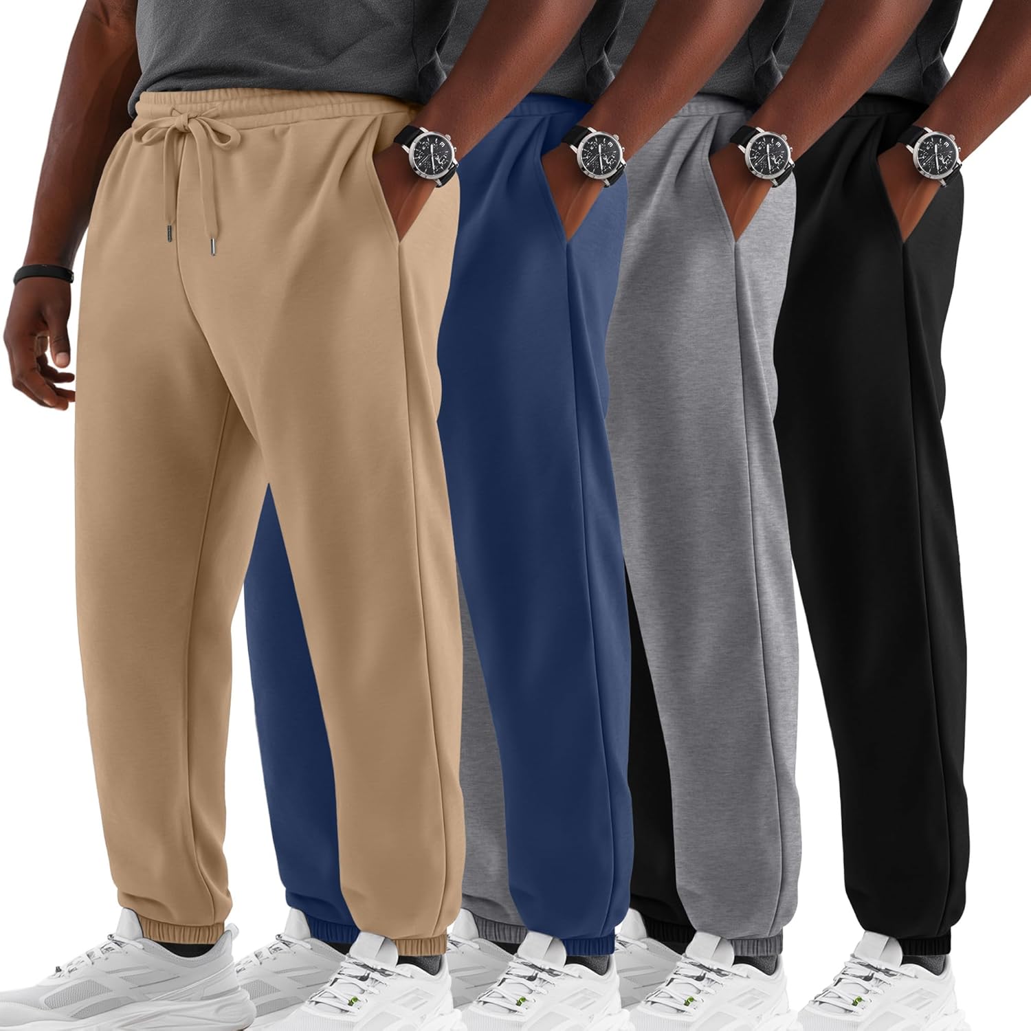 Evervibe 4 Pack Men’s Big and Tall Sweatpants Drawstring Loose Joggers Casual Elastic Waist Athletic Pants with Pockets