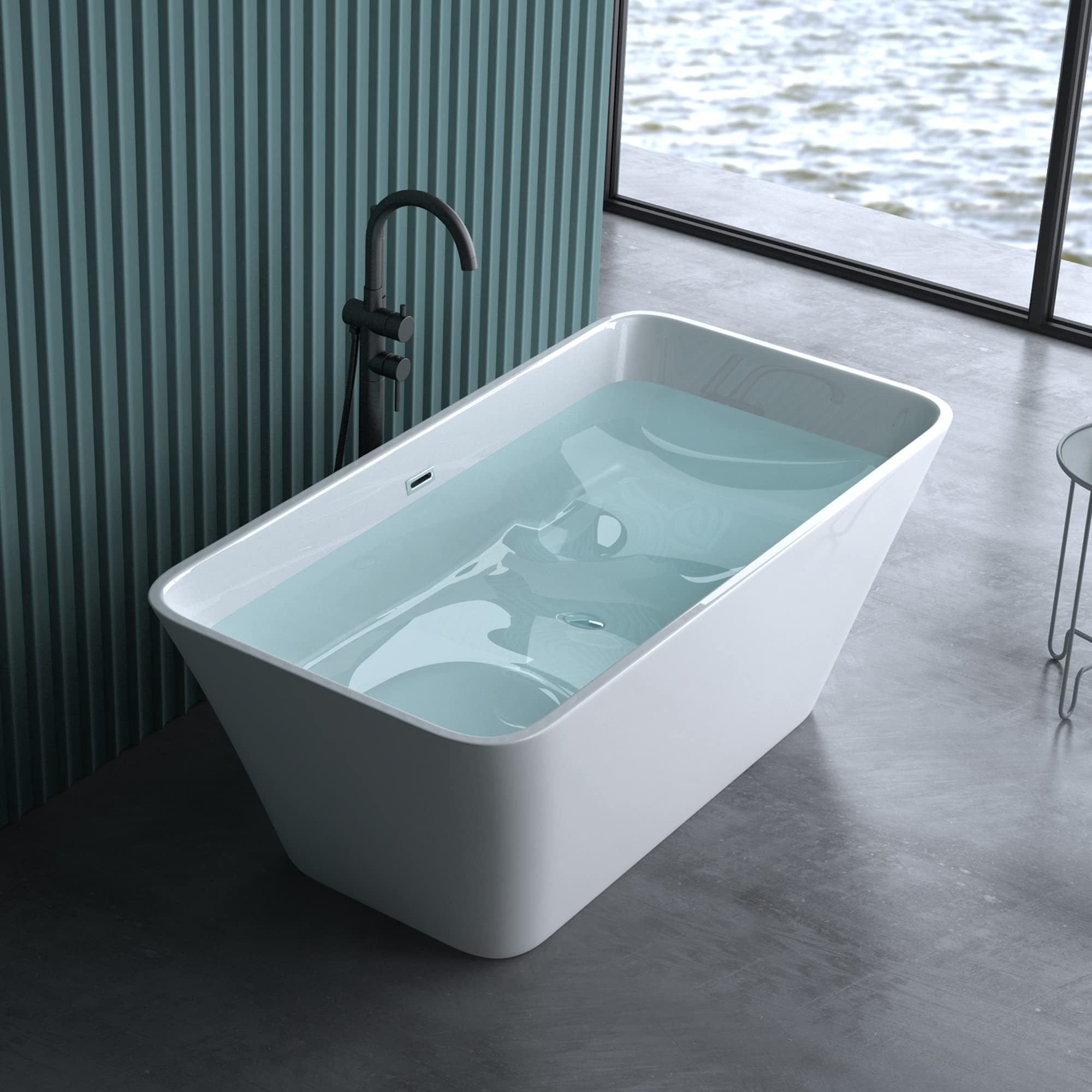 doporro Baignoire Îlot Rectangulaire Autoportante 150cm Acrylique Blanc