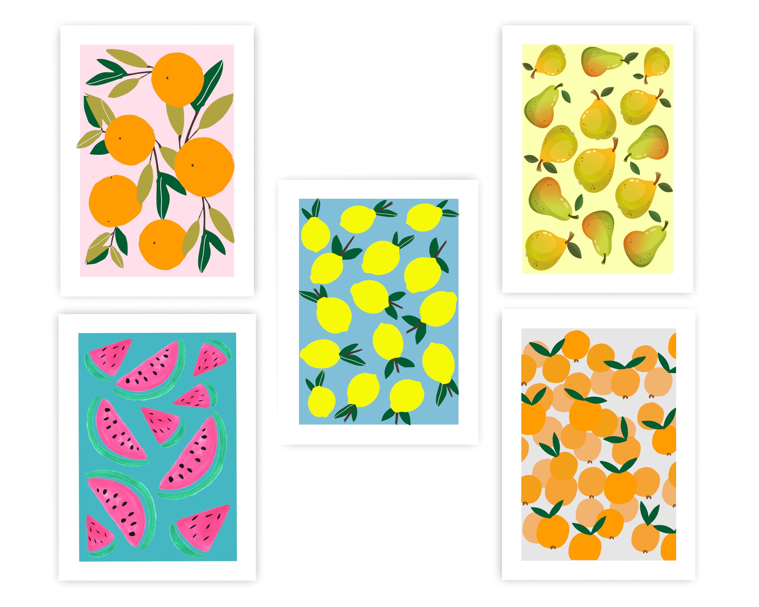 Colorful Fruits Greeting Cards - Set of 10 All Occasion 5x7 Note Cards with Envelopes. Blank Inside. Makes a Great Gift!