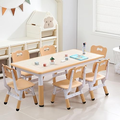 Miniatura 7 de GAOMON Juego de mesa y 6 sillas para niños, altura ajustable, juego de mesa y silla para niños de 2 a 10 años, máximo 330 libras, mesa de arte de