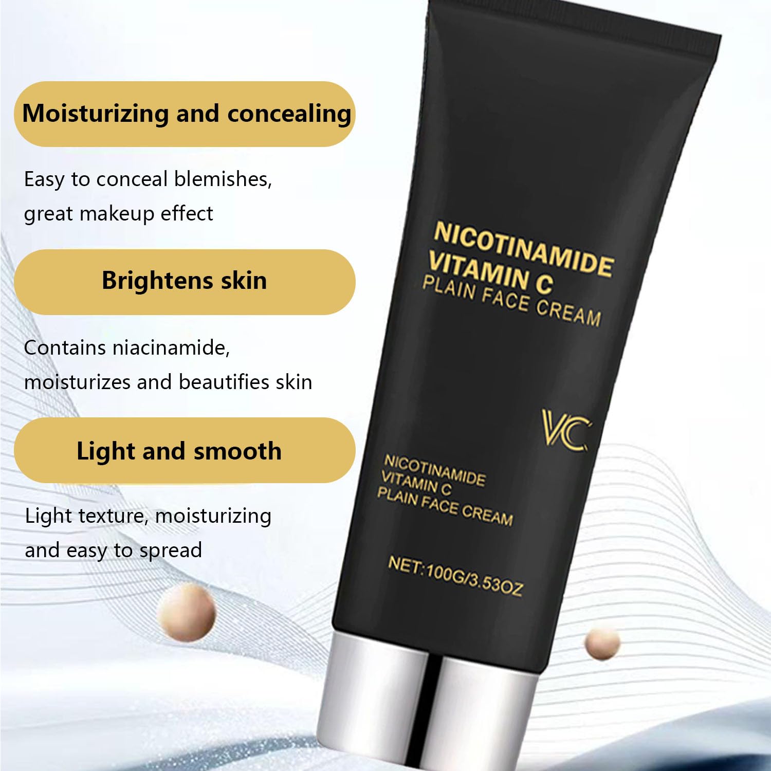 Niacinamida Vitamina C Crema Para La Piel De Tubo Negro, Crema Facial Simple Con Nicotinamida Y Vitamina C, Crema De Maquillaje Con Cinco Vitaminas C, Humectante Con Vitamina C Para Cara (3pcs)