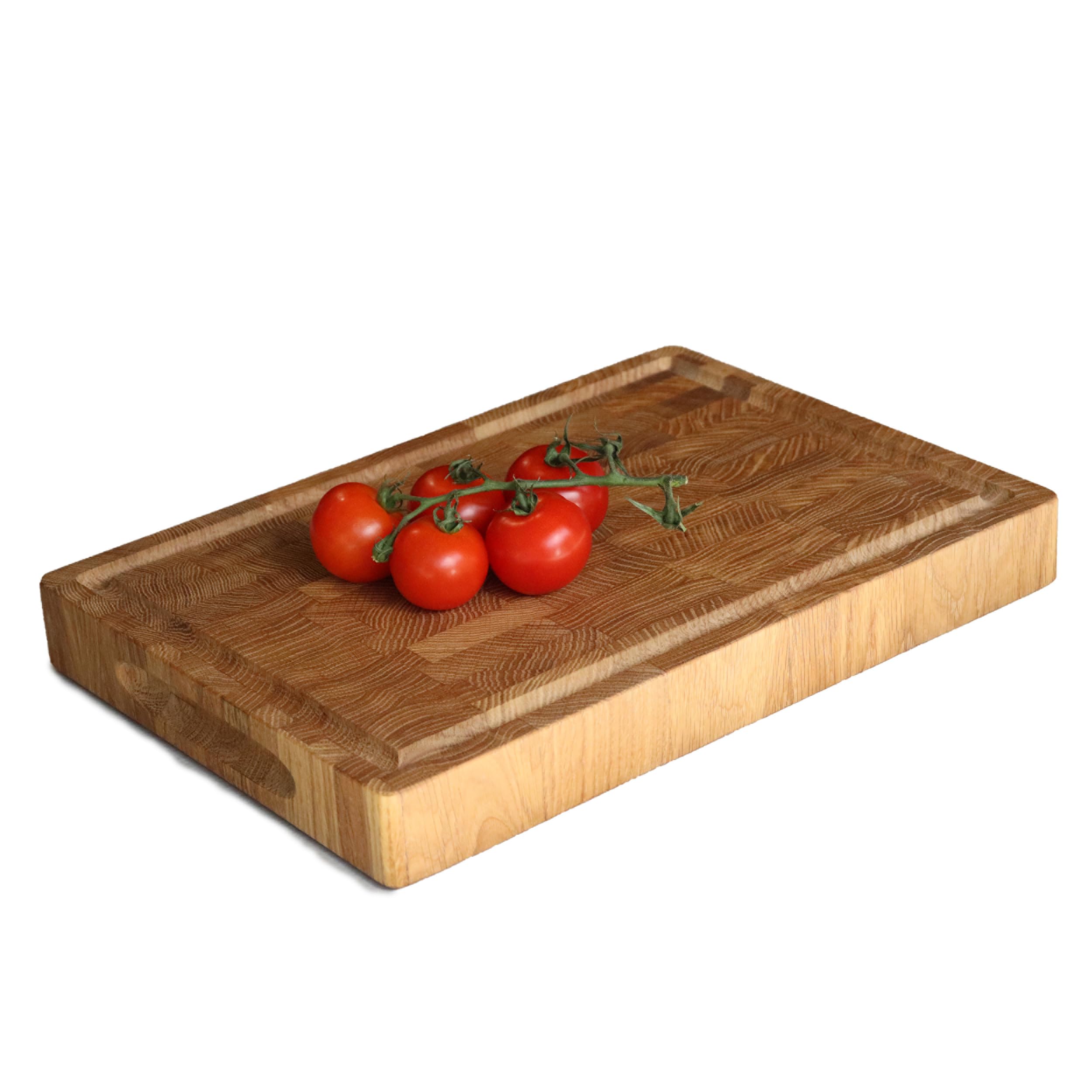 Planche à Découper En Chêne 40x30 Cm B4K – Surface Antibactérienne, Rainures De Jus, Double Face
