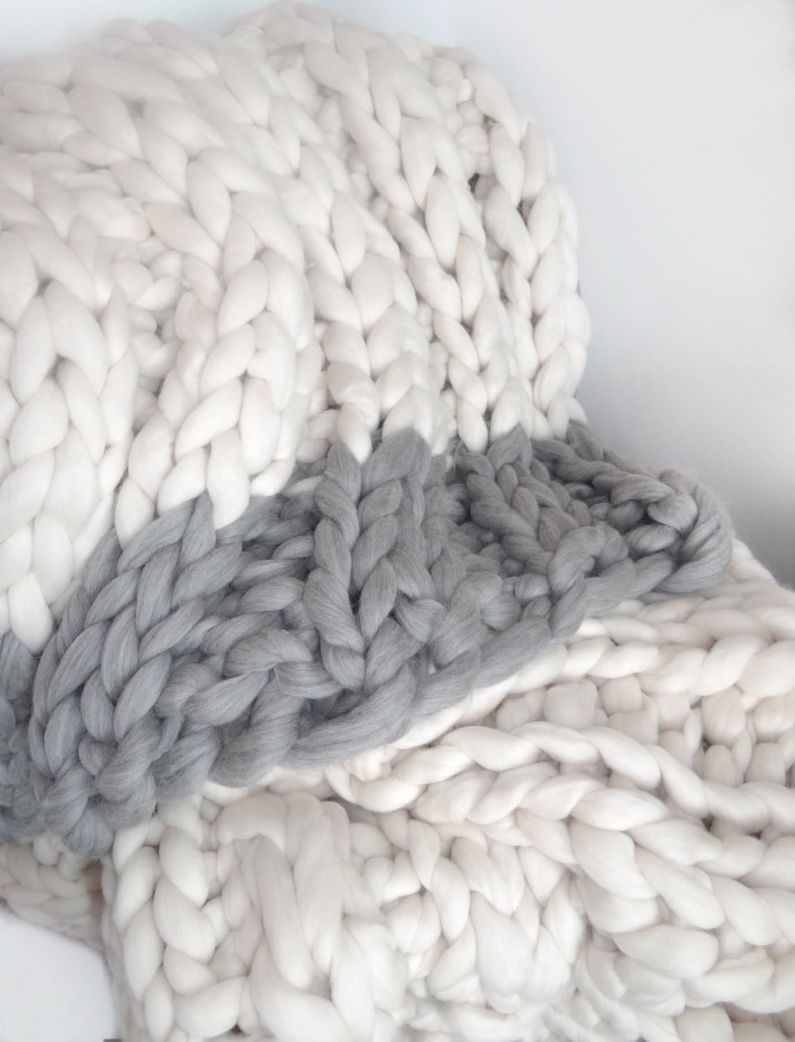 All Things SMOOSH Giant Knitting, Super Chunky Throw Blanket, Merino, Hand Knit 32x52, Hand Spun Pure Merino Wool (Multi)