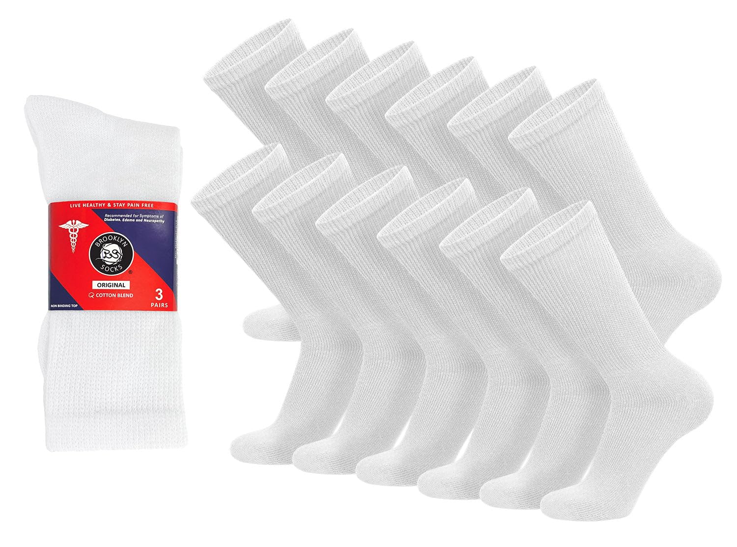 12 Pairs of Cotton Diabetic Non-Binding Neuropathy Crew Socks (Multicolored)