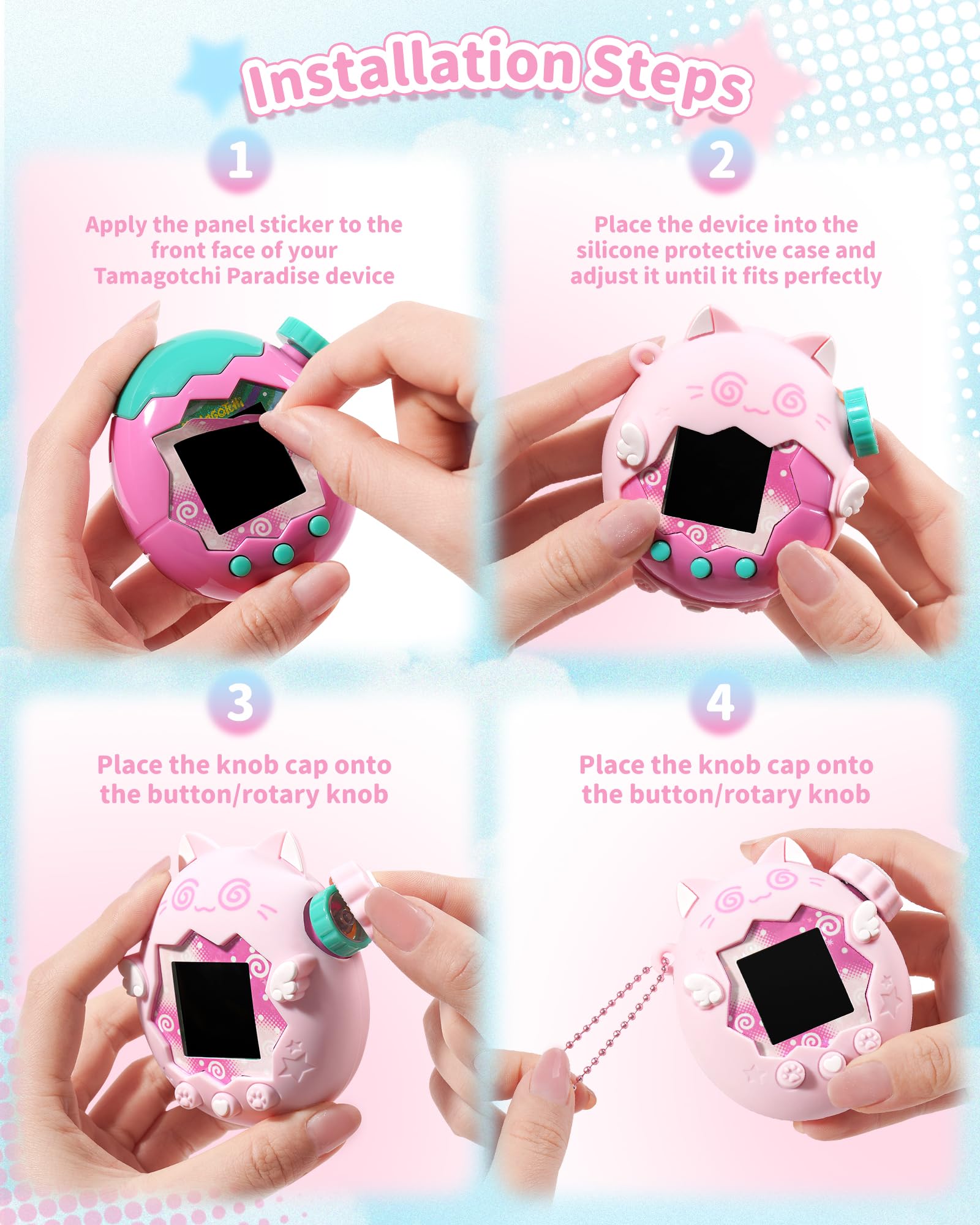 GeekShare Silikonowe etui kompatybilne z Tamagotchi Paradise, miękkie etui ochronne, nakładki na przyciski, naszyjnik z pereł i naklejki, odporna na zarysowania skórka, wygodny zestaw uchwytów (Circle