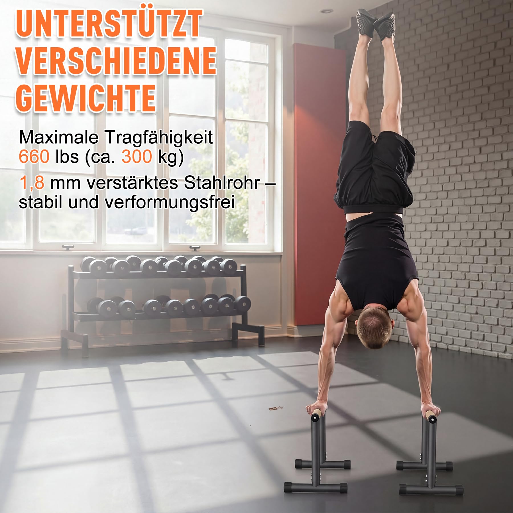 Parallettes, 32.5cm hoch – Push Up Bar & Dip Barren – Rutschfeste Liegestützgriffe aus Holz – Calisthenics Equipment für Indoor & Outdoor – Ideal für Heim-Fitness, Handstand & L-Sit