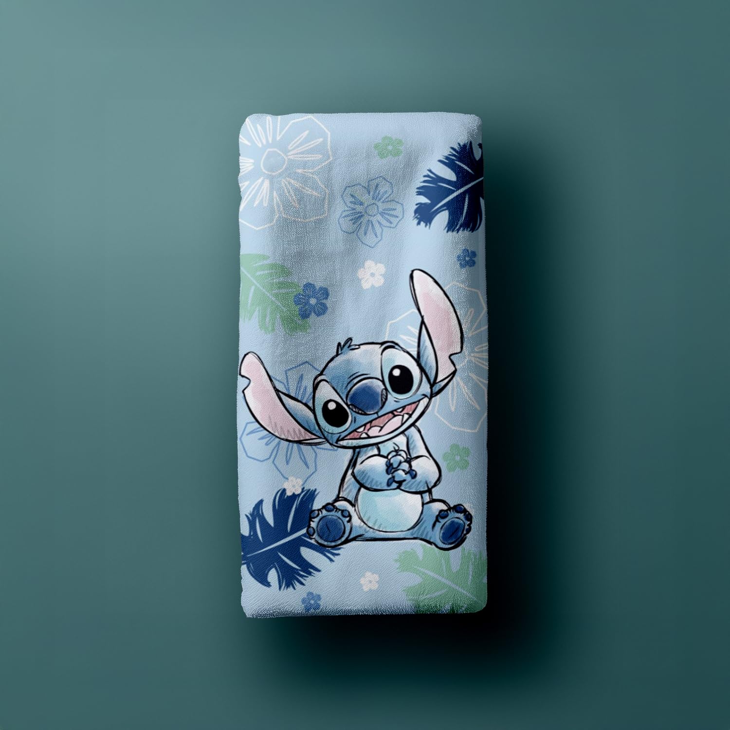 Jerry Fabrics Disney Lilo & Stitch "Ohana Blue" ręcznik plażowy i kąpielowy, duży, 70 × 140 cm, miękki i chłonny, 100% bawełna, frotte, ręcznik kąpielowy, basen i plażowy dla dzieci, żywe ściegi