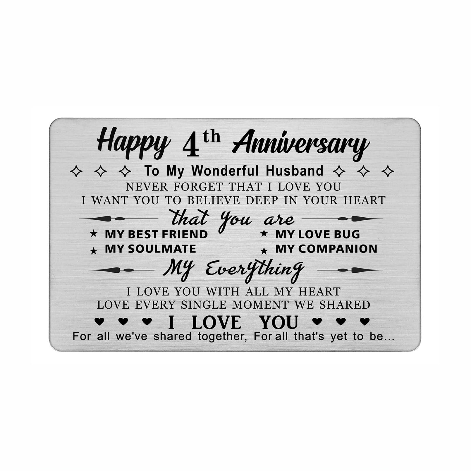 DEGASKEN 4th Wedding Anniversary Card Husband Him, I Love You With All My Heart, 4 Year Metal Keepsake Gifts for Men