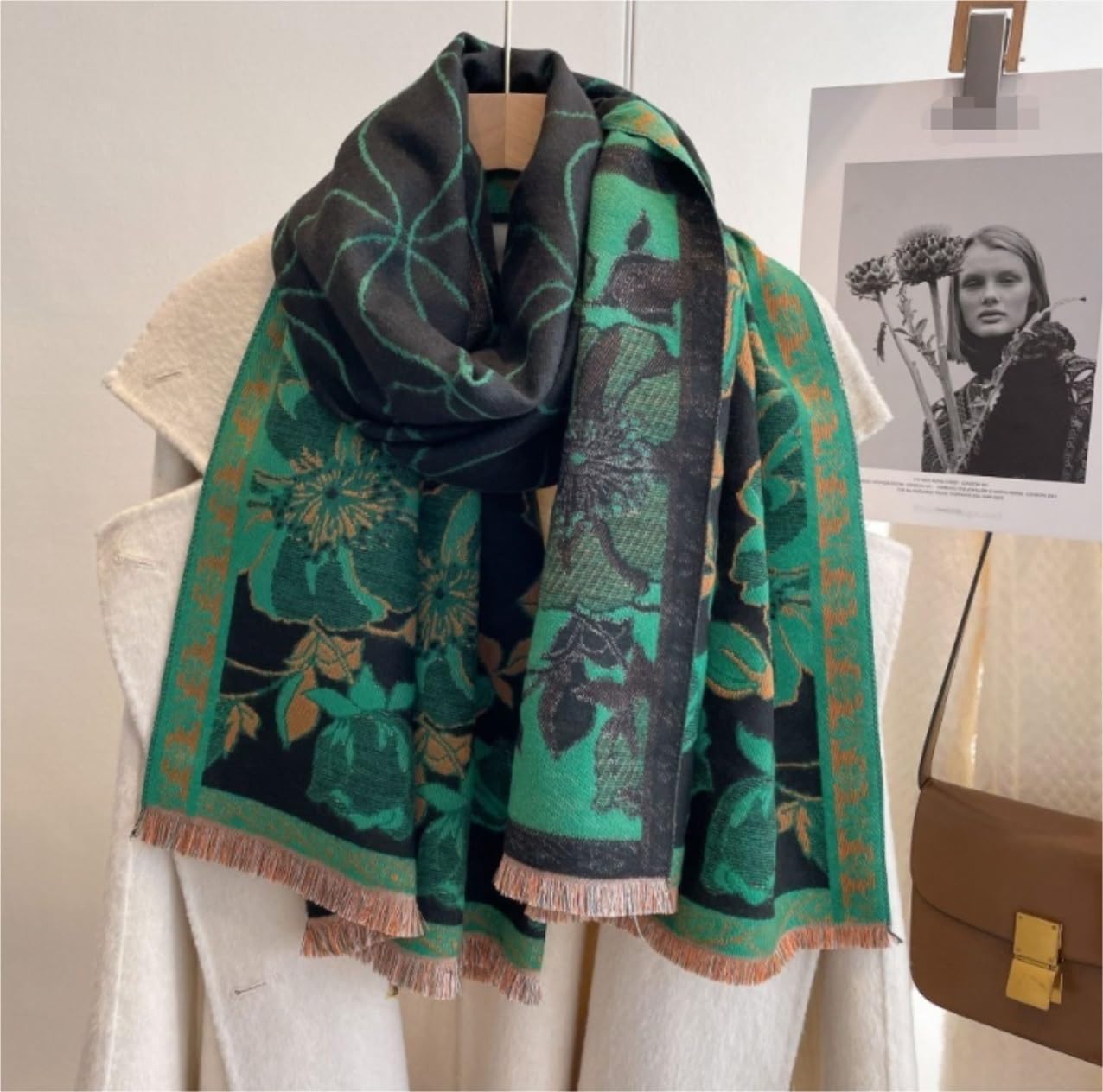 Bufanda Chal Bufanda Salvaje Cálida De Doble Cara, Chal Con Estampado De Flores Para Invierno Y Otoño, Grueso Para Mujer Suave y Cálida