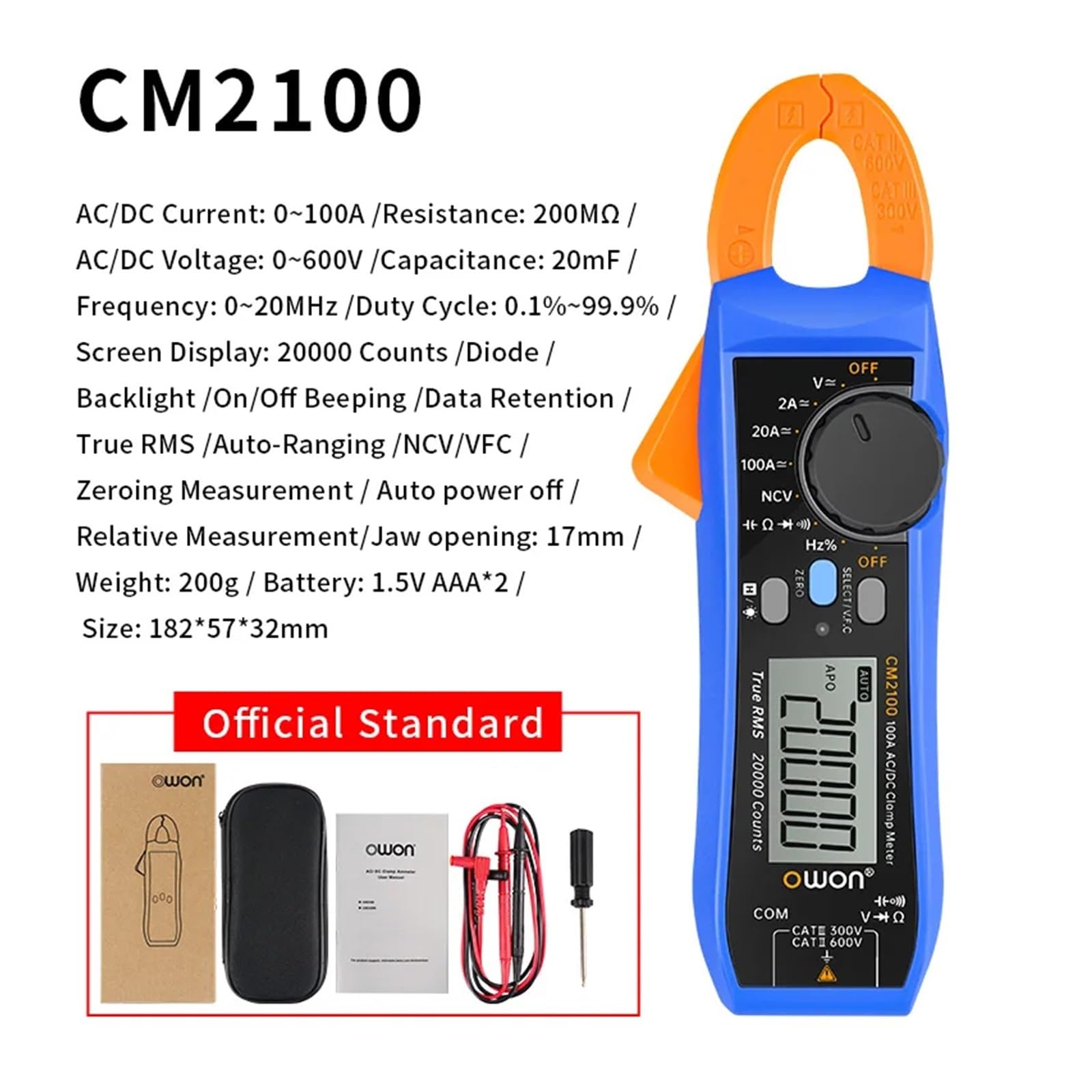 CM2100 20000Counts Pinza amperometrica digitale True RMS AC DC