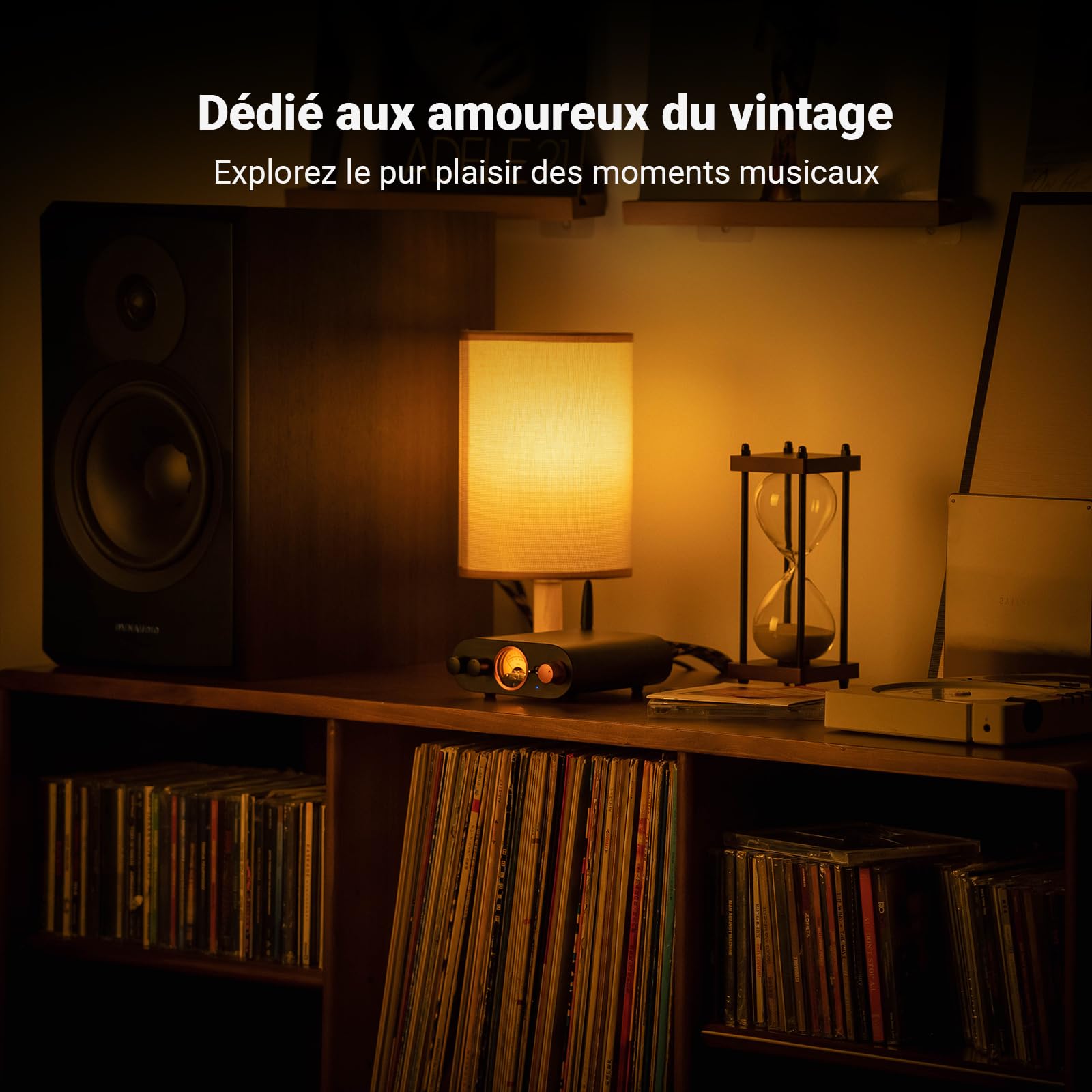 Fosi Audio MC101 Mini Ampli Bluetooth, Amplificateur Audio HiFi Stéréo avec VU-Mètre 2 Canaux pour Haut-Parleurs Passifs avec Contrôle des Basses et des aigus Vintage en Alliage d'Aluminium