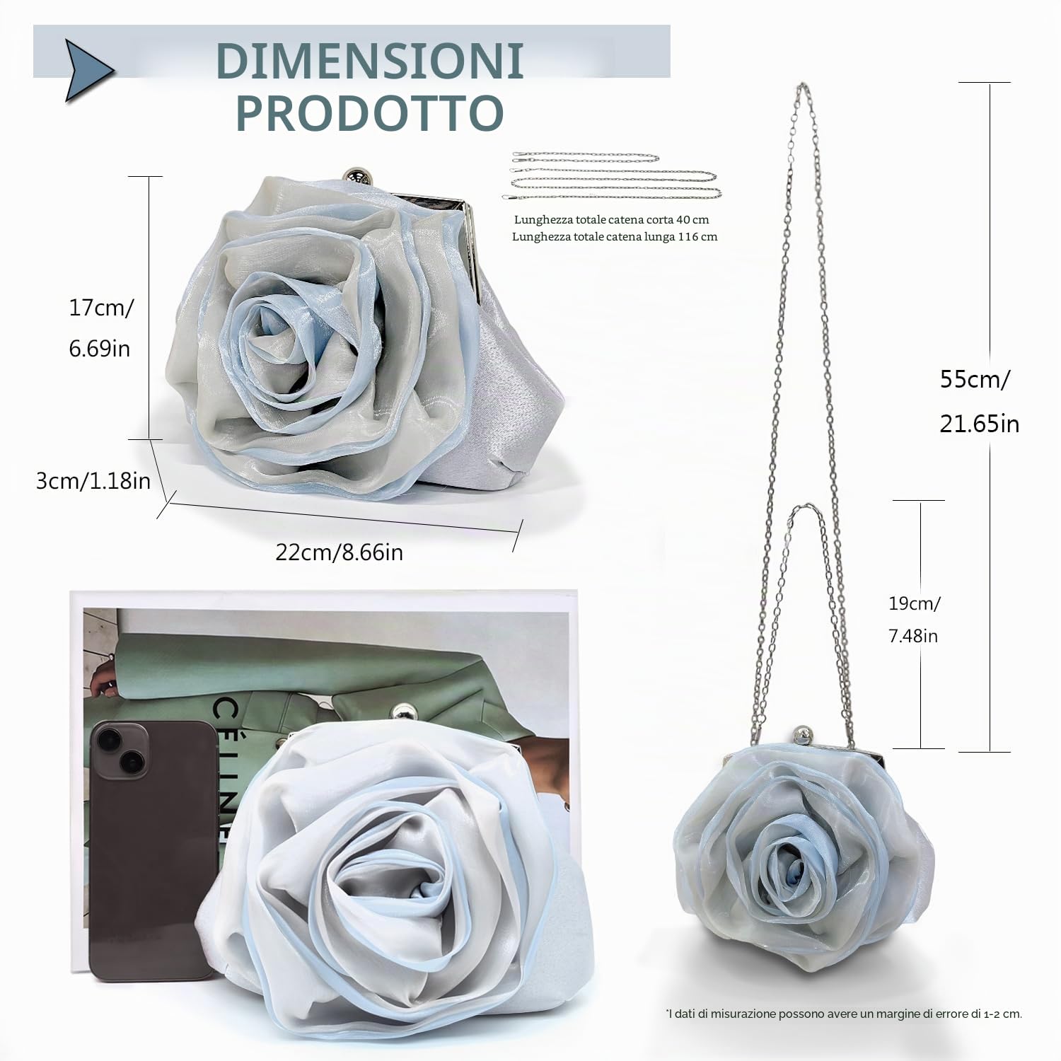 Pahajim Pochette Donna Elegante Borsa Cerimonia Clutch Bag con Catena Piccola Borsetta Sera Fiori per Matrimonio Balli Feste