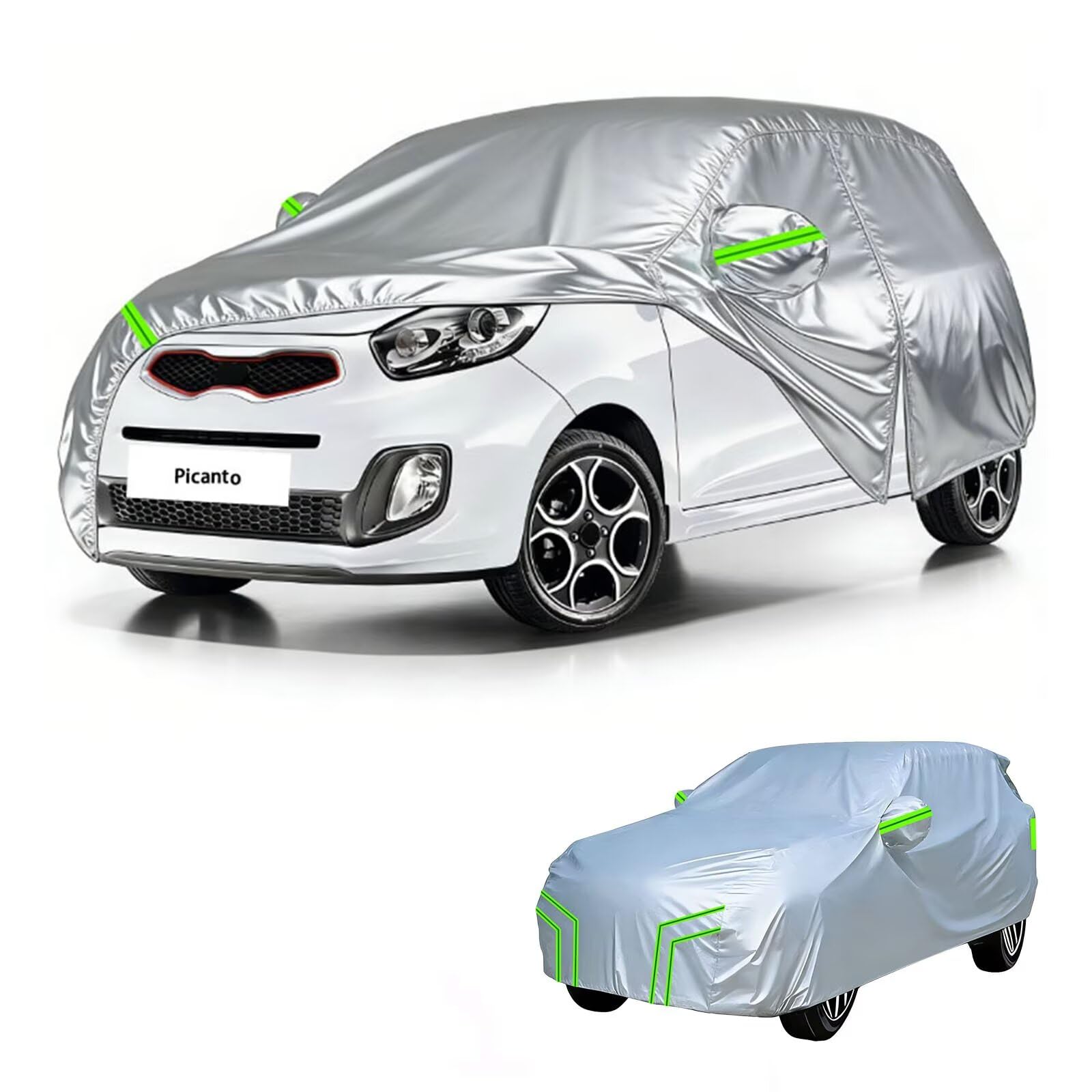 sur Mesure bache Exterieur Compatible avec KIA Picanto 2003-2026,imperméable,résistante au Soleil, au Vent,Neige Pluie,Protection Quatre Saisons(Silver Green)