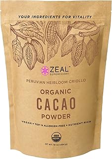 Zeal Superfoods Organic Cacao Powder - Raw, Heirloom Criollo, Top 8 Allergen-Free, Cold-Pressed, Unsweetened, Non-Alkalize...
