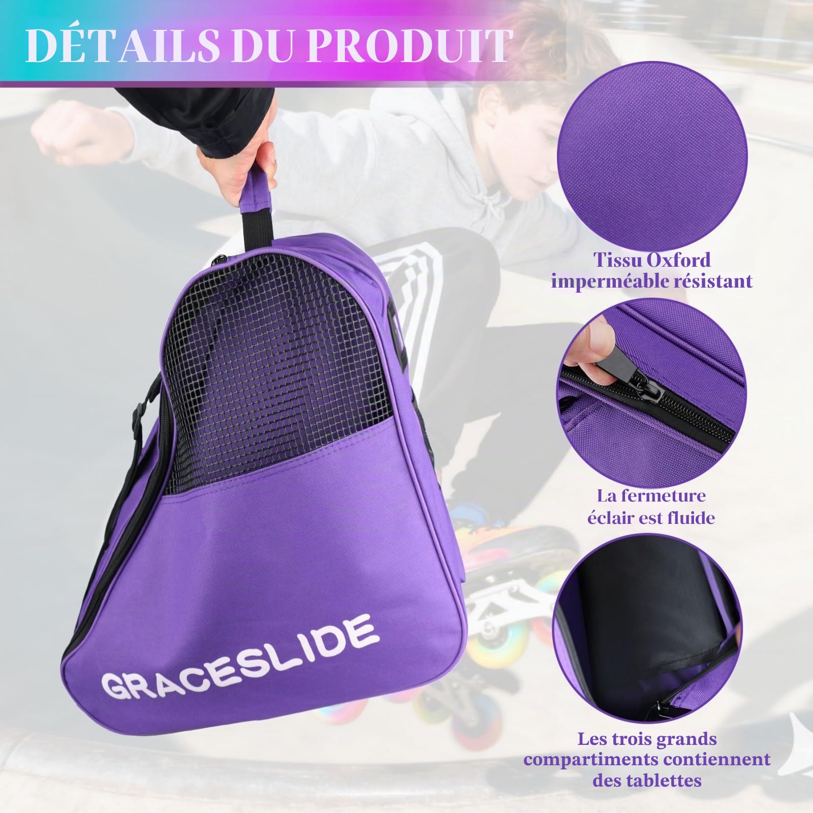 Skatebag I Sac à Patins à Glace avec anses I Sac de Hockey sur Glace avec Fermeture éclair et Compartiments Pratiques (Violet)