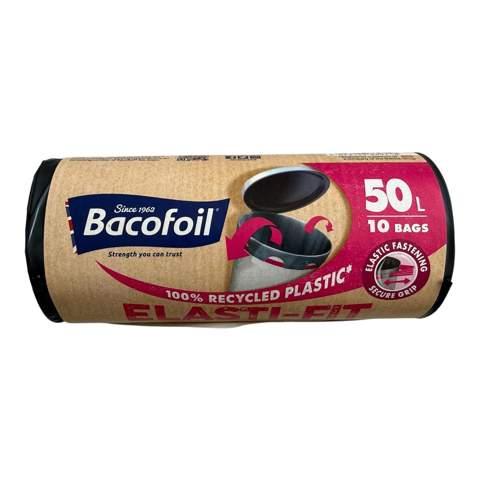 Bacofoil Elasti-Fit Bin Bag Liners Drawstring Handles 50L 4 Rolls 40 Bags from B&Q