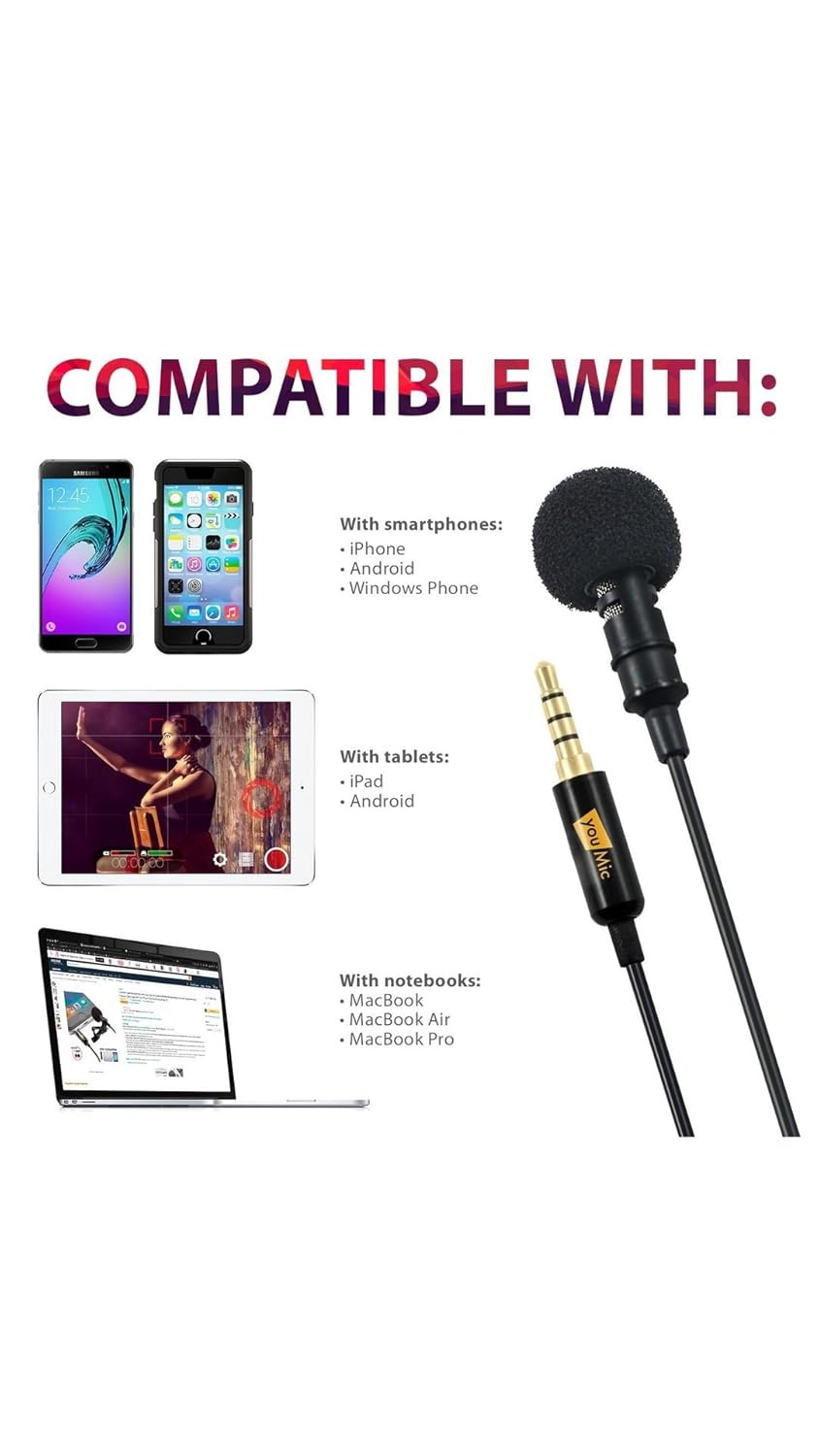 Mini USB Microphone 3.5mm External Microphone with Collar Clip On Noice Cancelling Mic