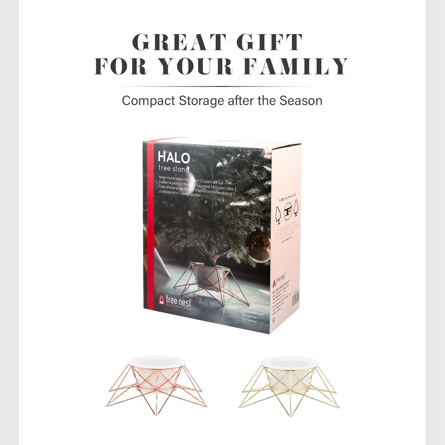 Tree Nest Christmas Tree Stand Base Tree Holder Modern Luxurious Design for 6ft Real Trees Metal Stable for Xmas Tree Decoration Halo M Rose Gold